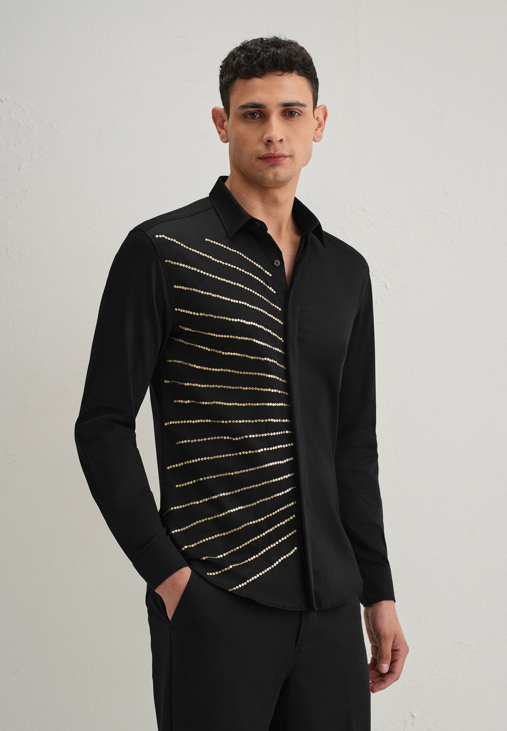 Black Gradient Ray Sequin Designer Shirt