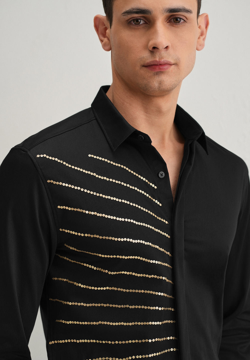 Black Gradient Ray Sequin Designer Shirt