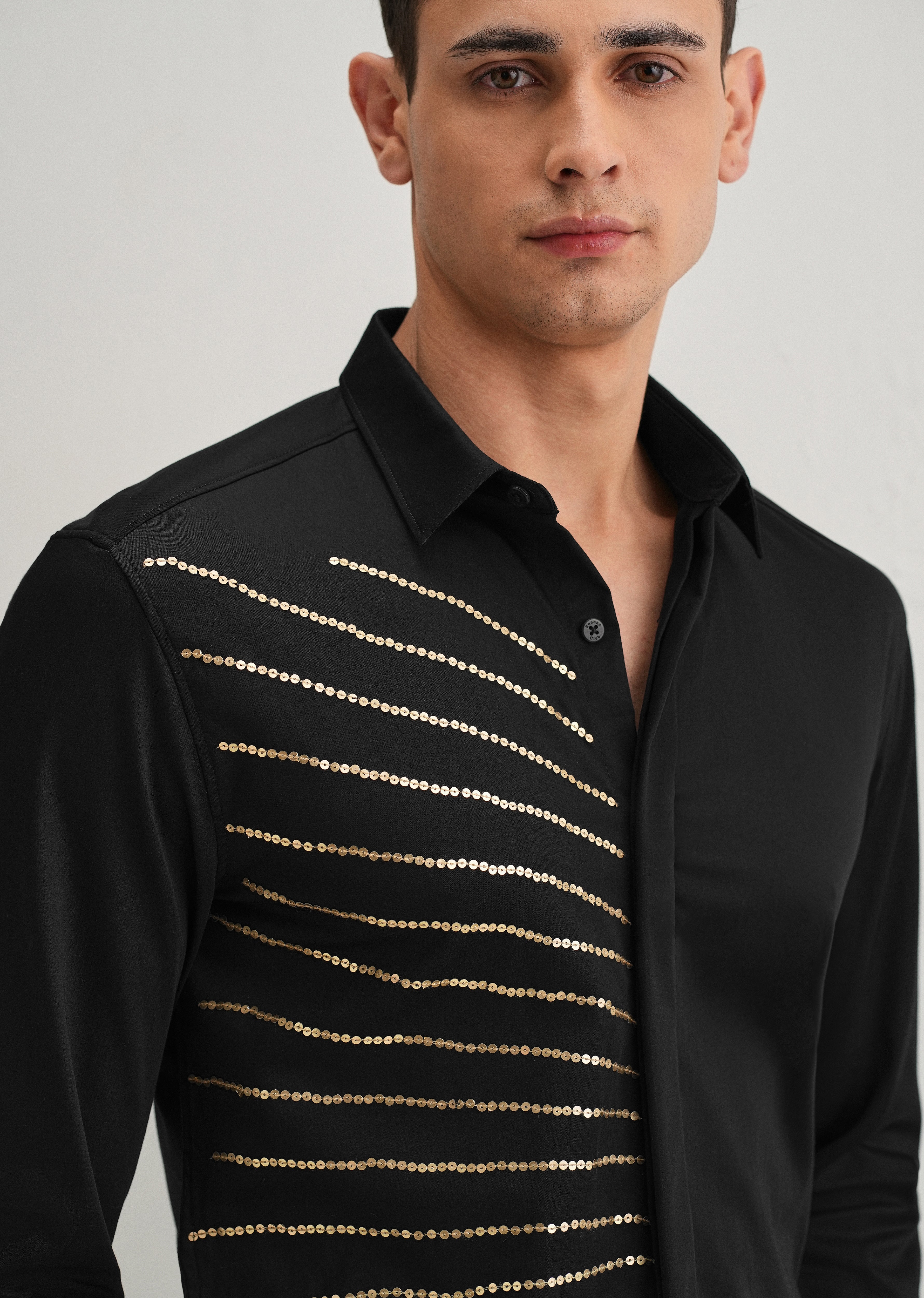 Black Gradient Ray Sequin Designer Shirt