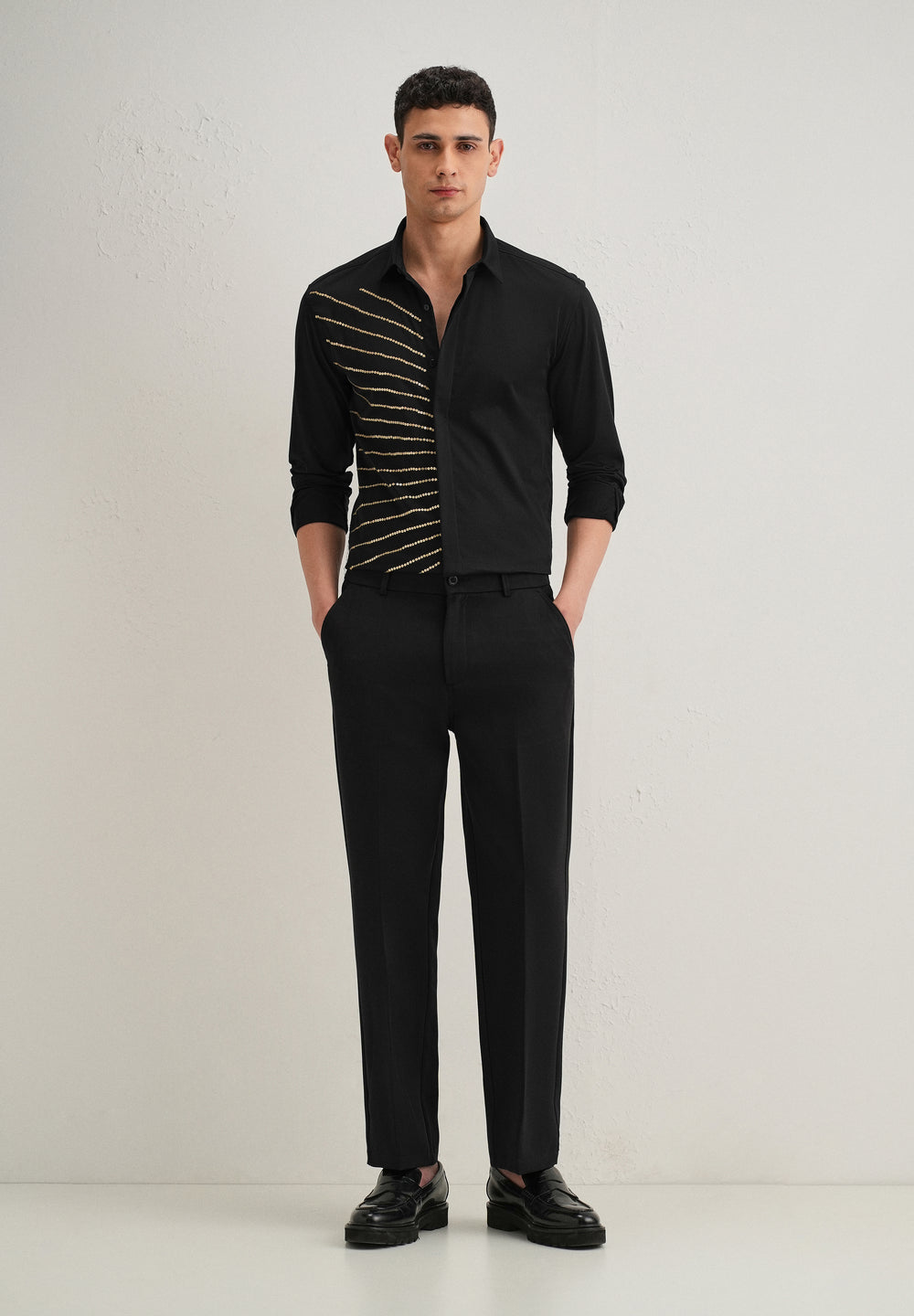 Black Gradient Ray Sequin Designer Shirt