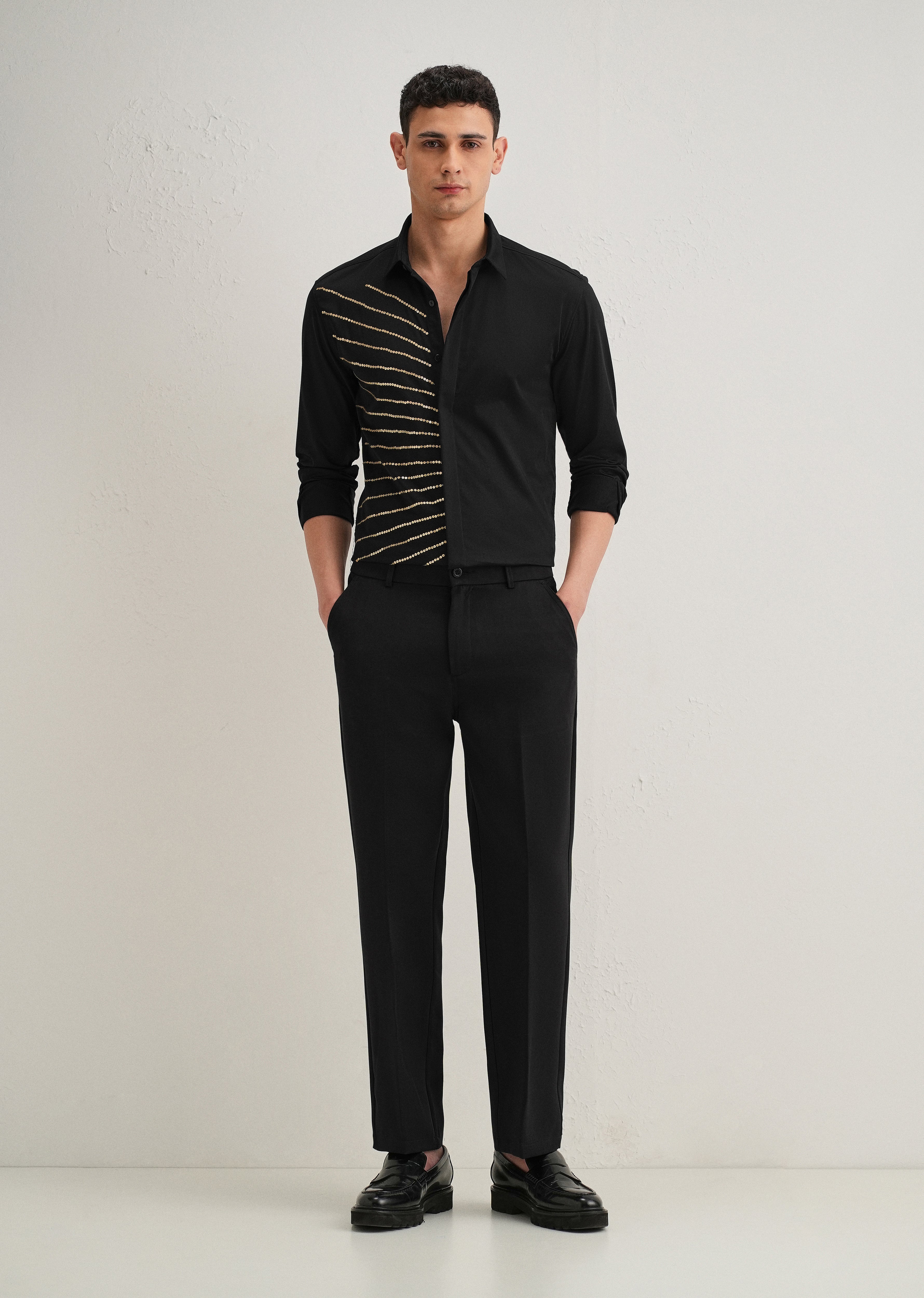 Black Gradient Ray Sequin Designer Shirt