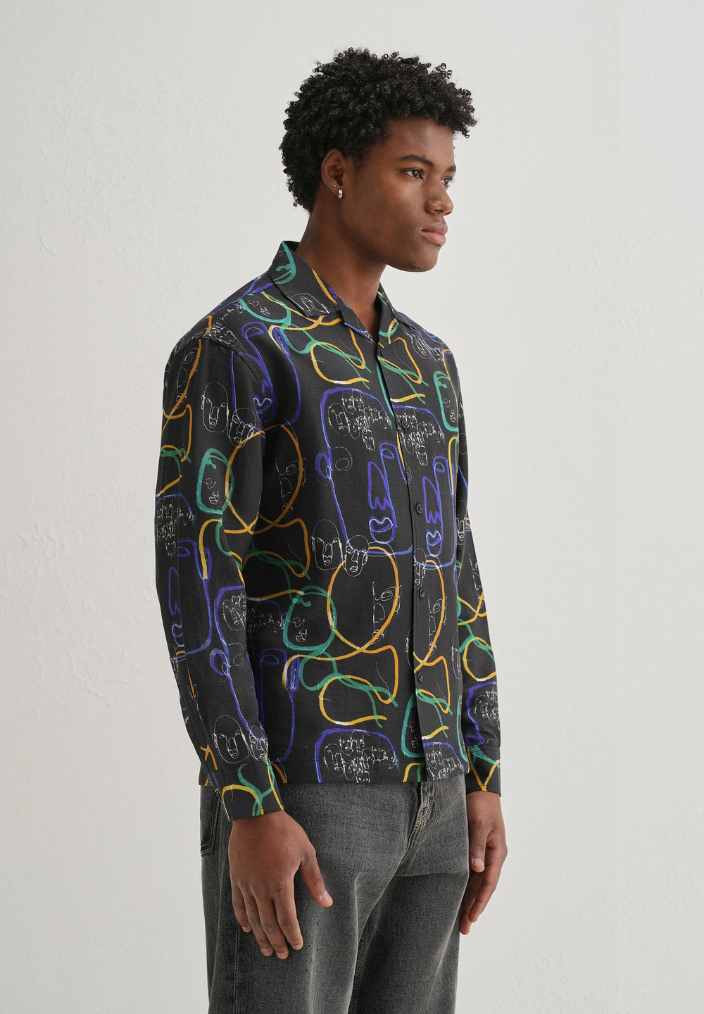 Black Graffiti Line Art Printed Shirt
