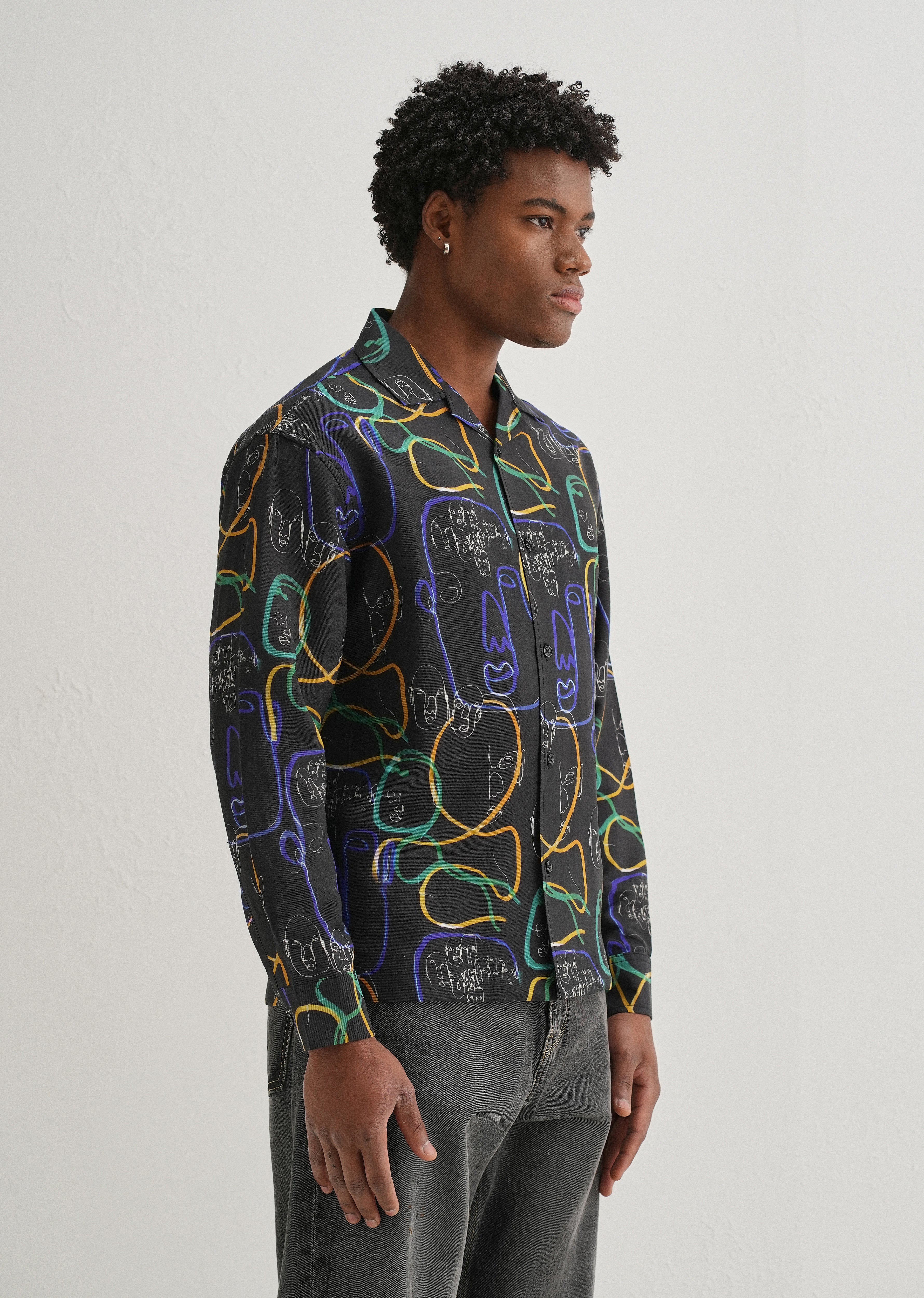 Black Graffiti Line Art Printed Shirt