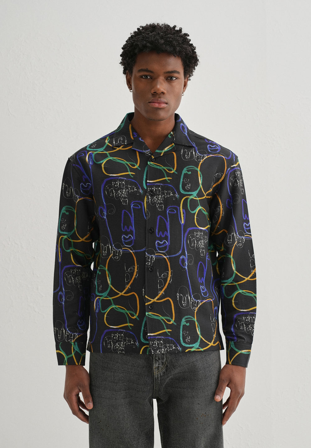 Black Graffiti Line Art Printed Shirt
