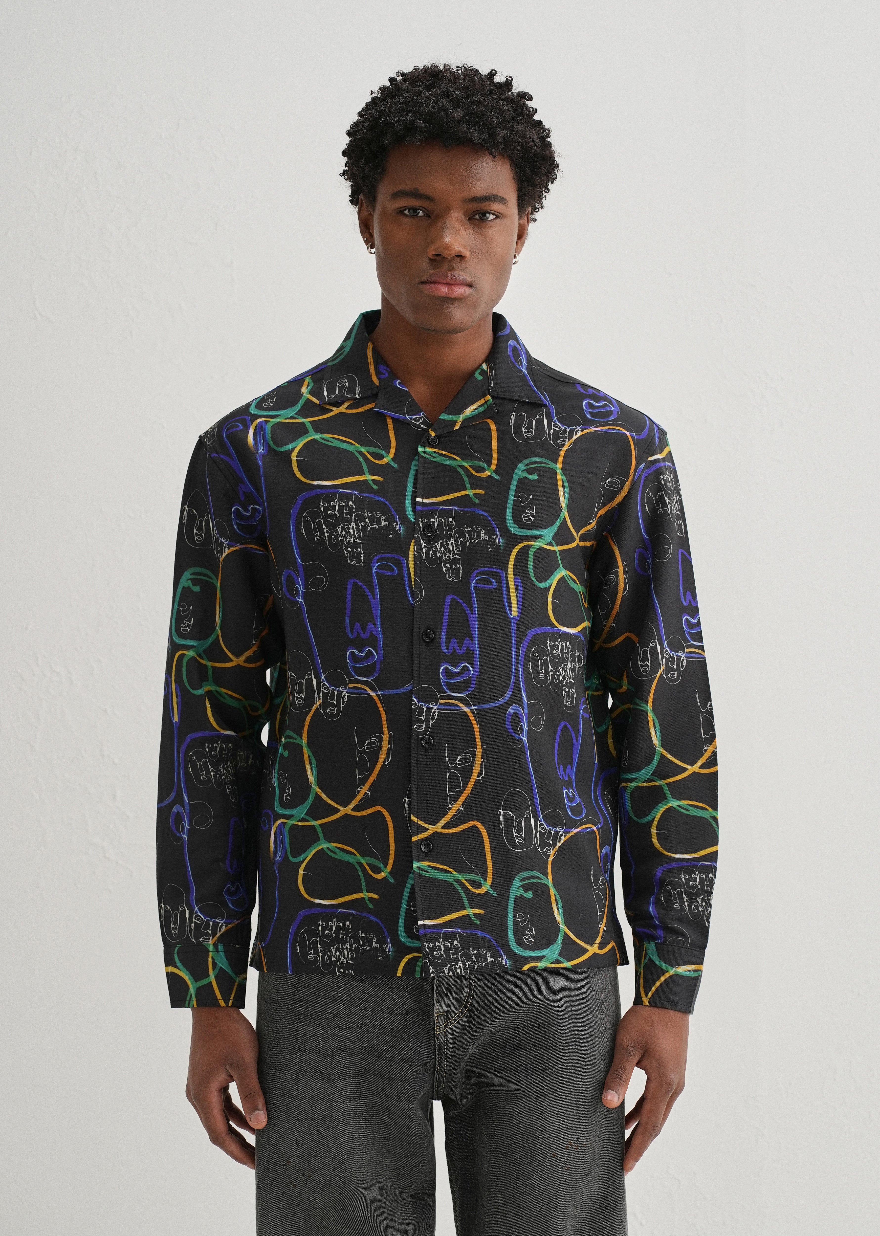 Black Graffiti Line Art Printed Shirt