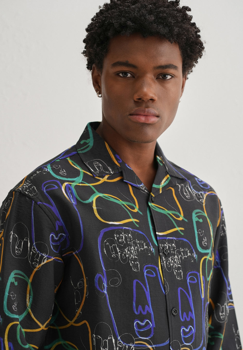 Black Graffiti Line Art Printed Shirt