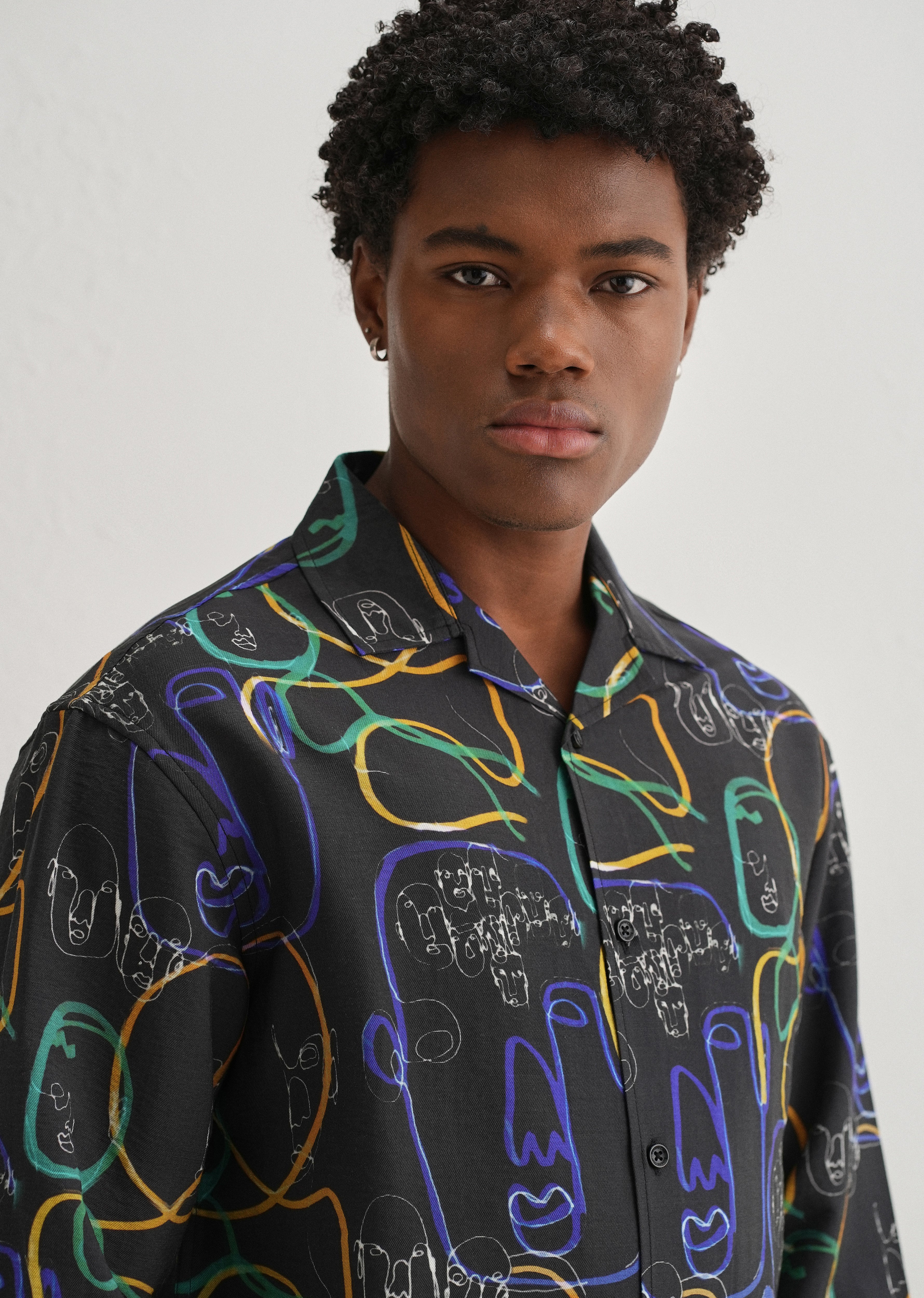 Black Graffiti Line Art Printed Shirt