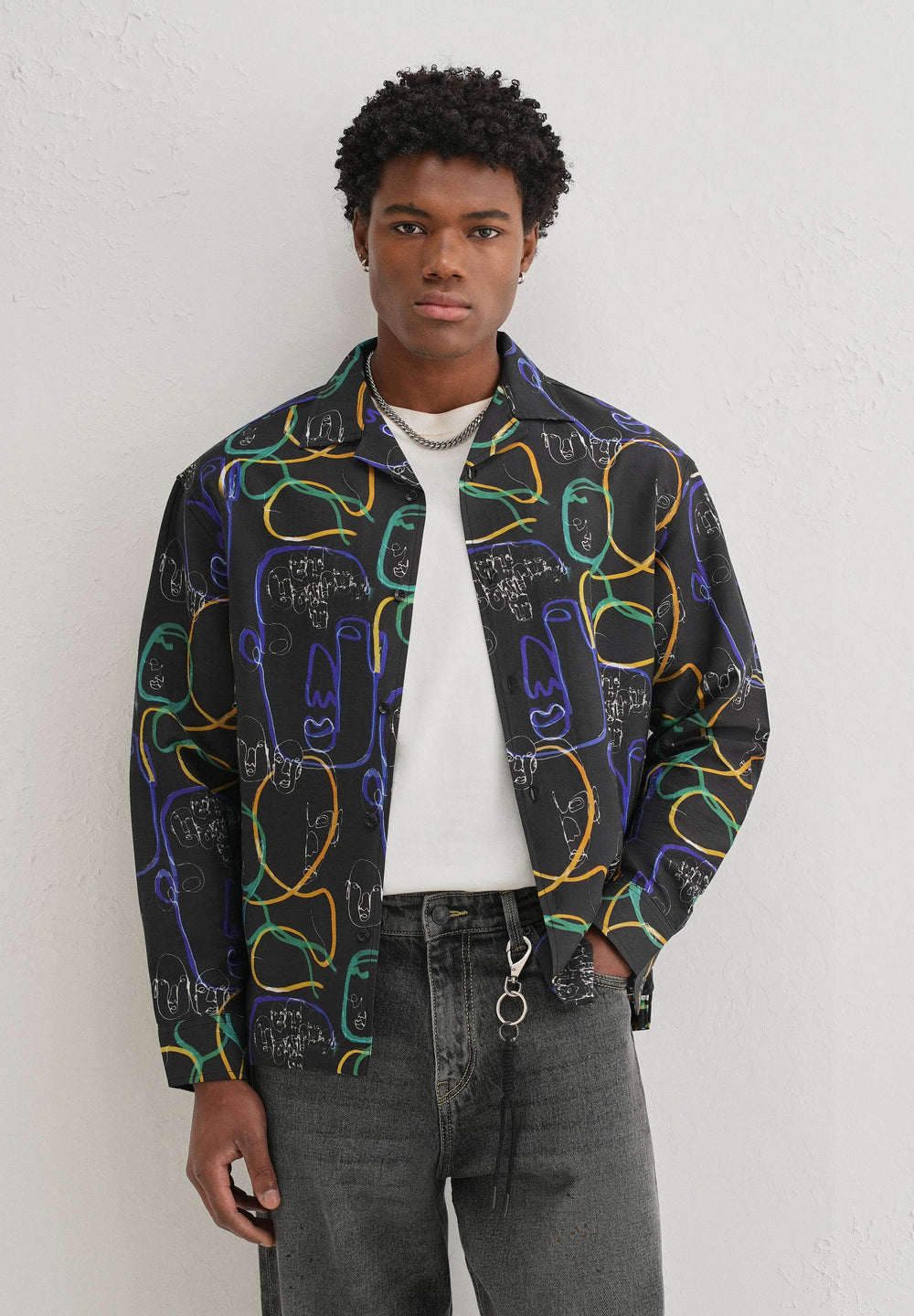 Black Graffiti Line Art Printed Shirt
