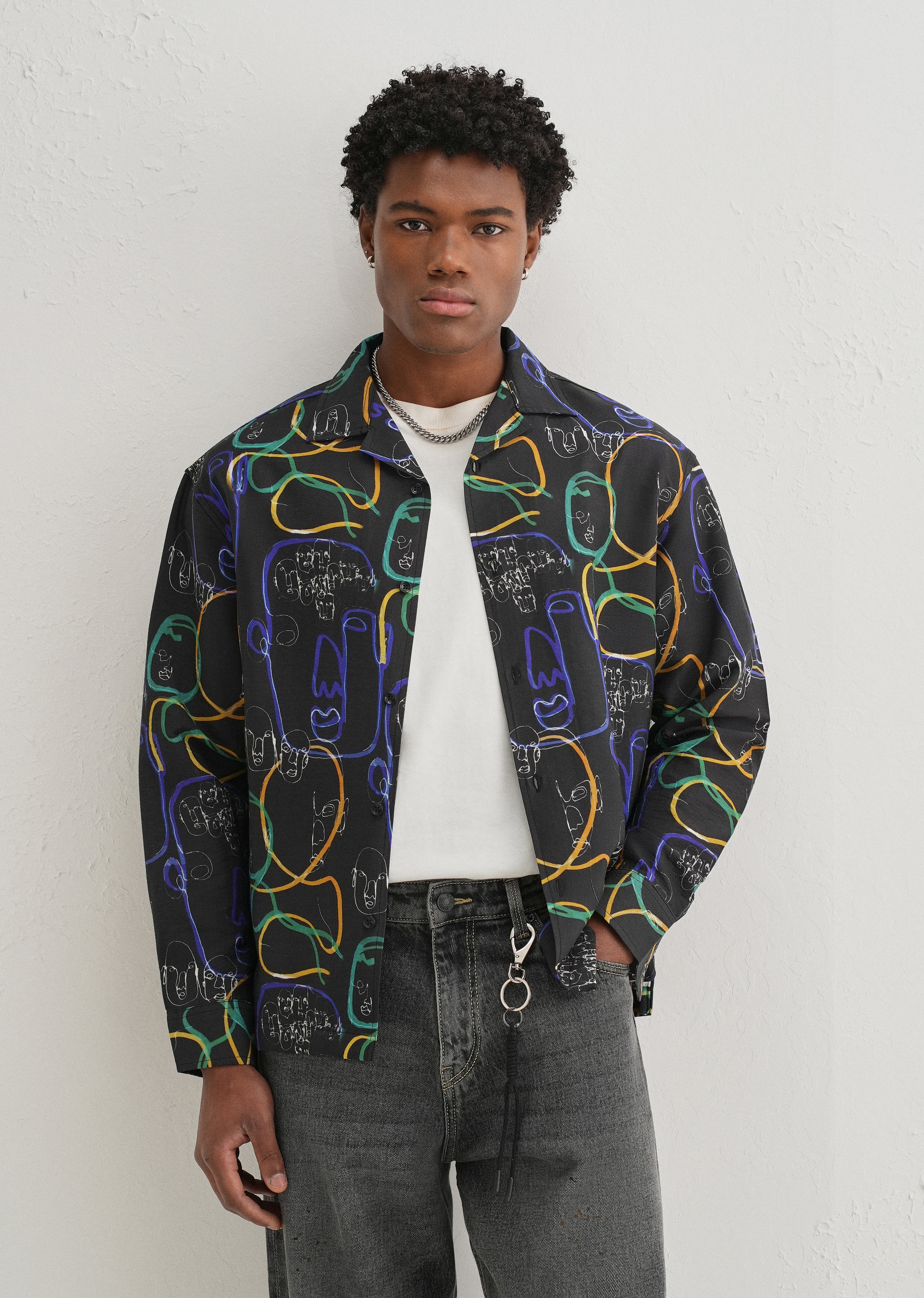 Black Graffiti Line Art Printed Shirt