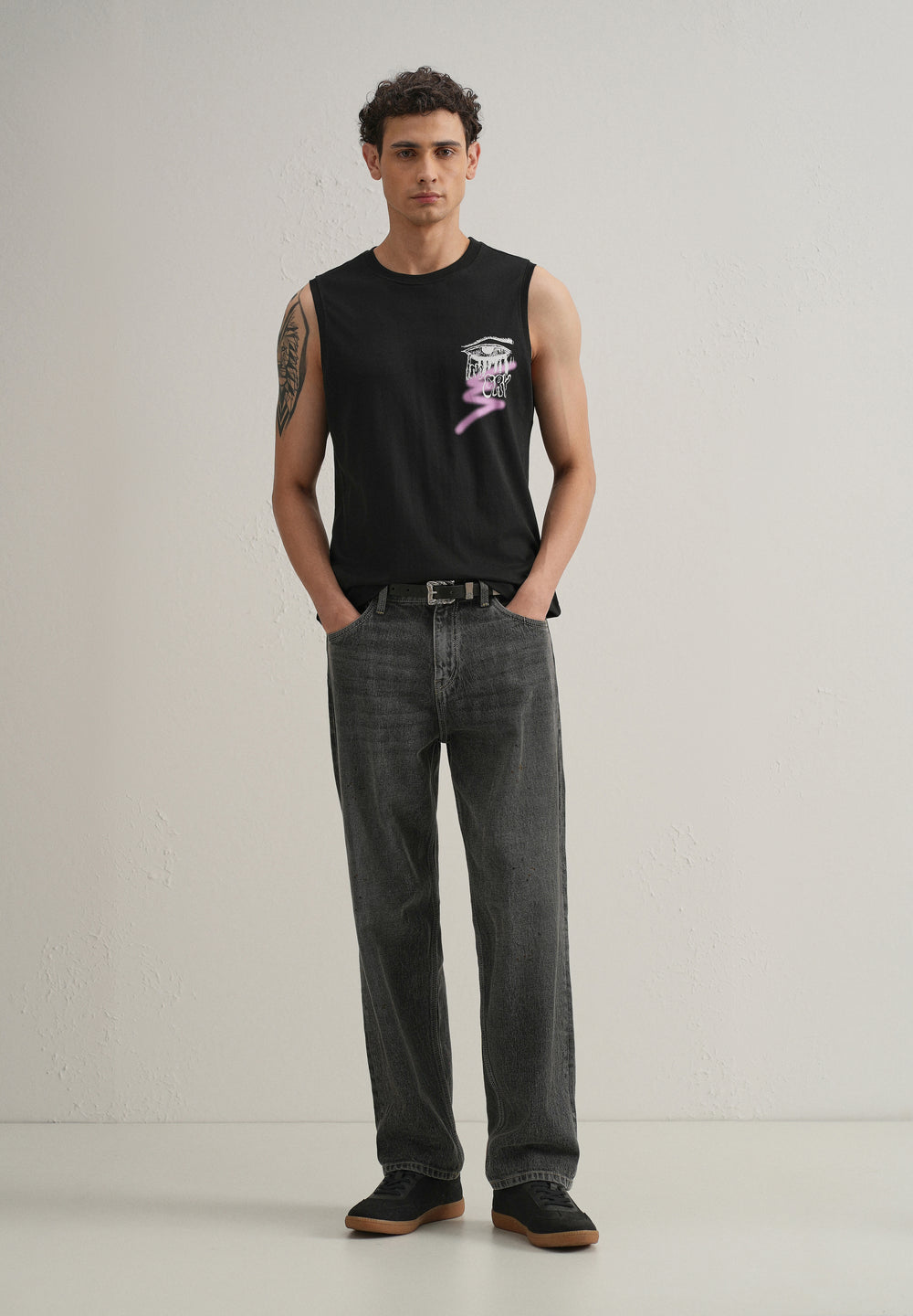 Black Graffiti Printed Tank