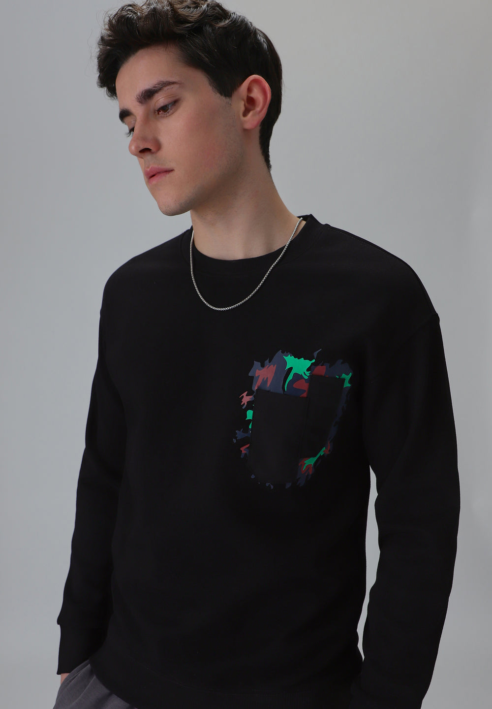 Black Graphic Pocket Sweatshirt