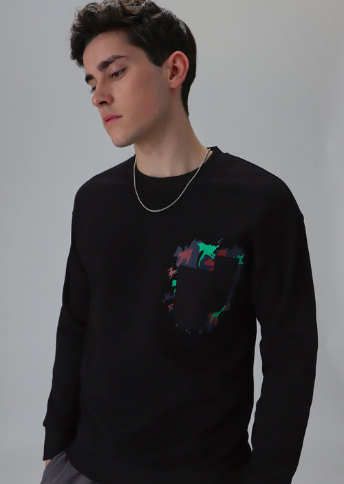 Black Graphic Pocket Sweatshirt