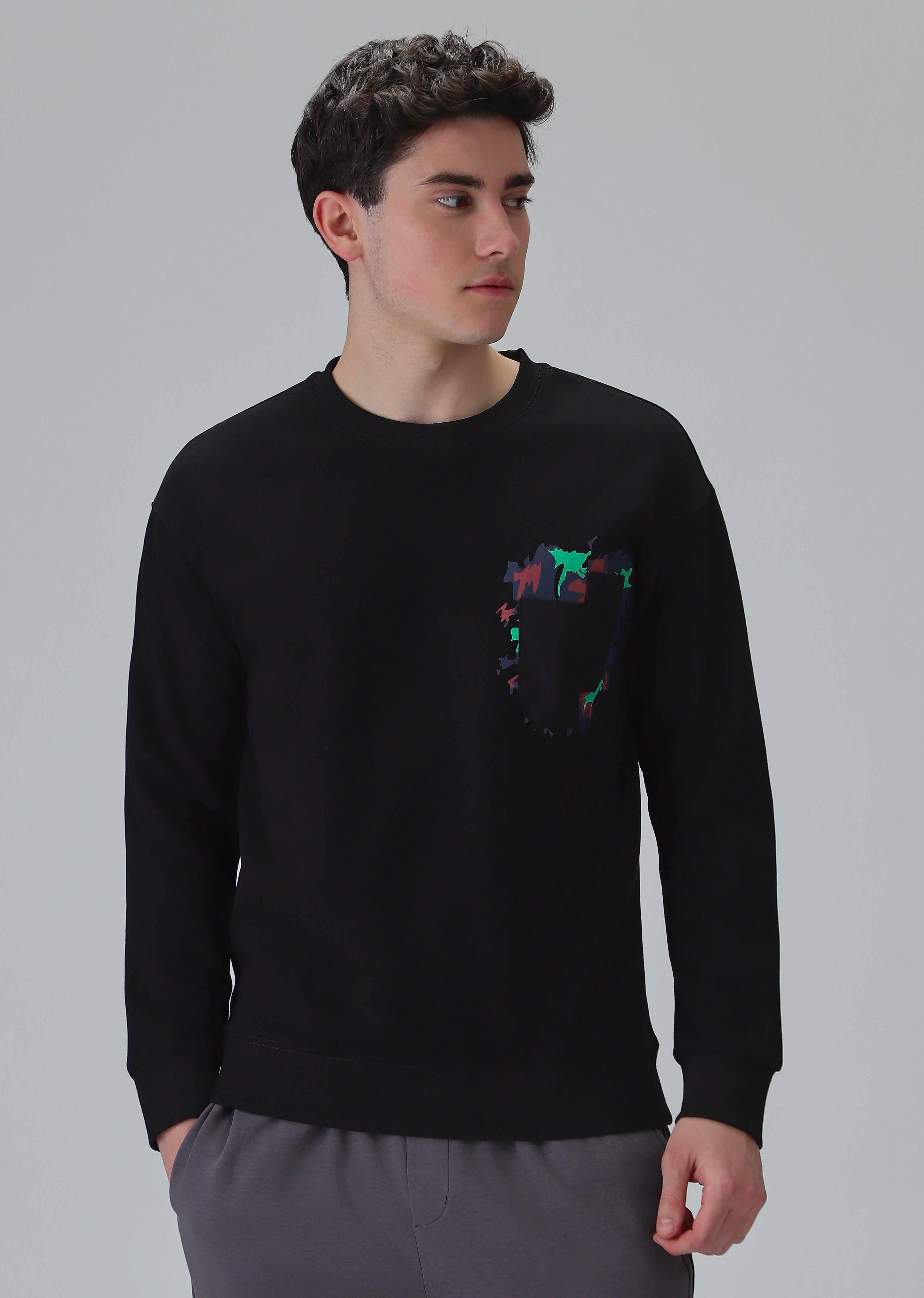 Black Graphic Pocket Sweatshirt