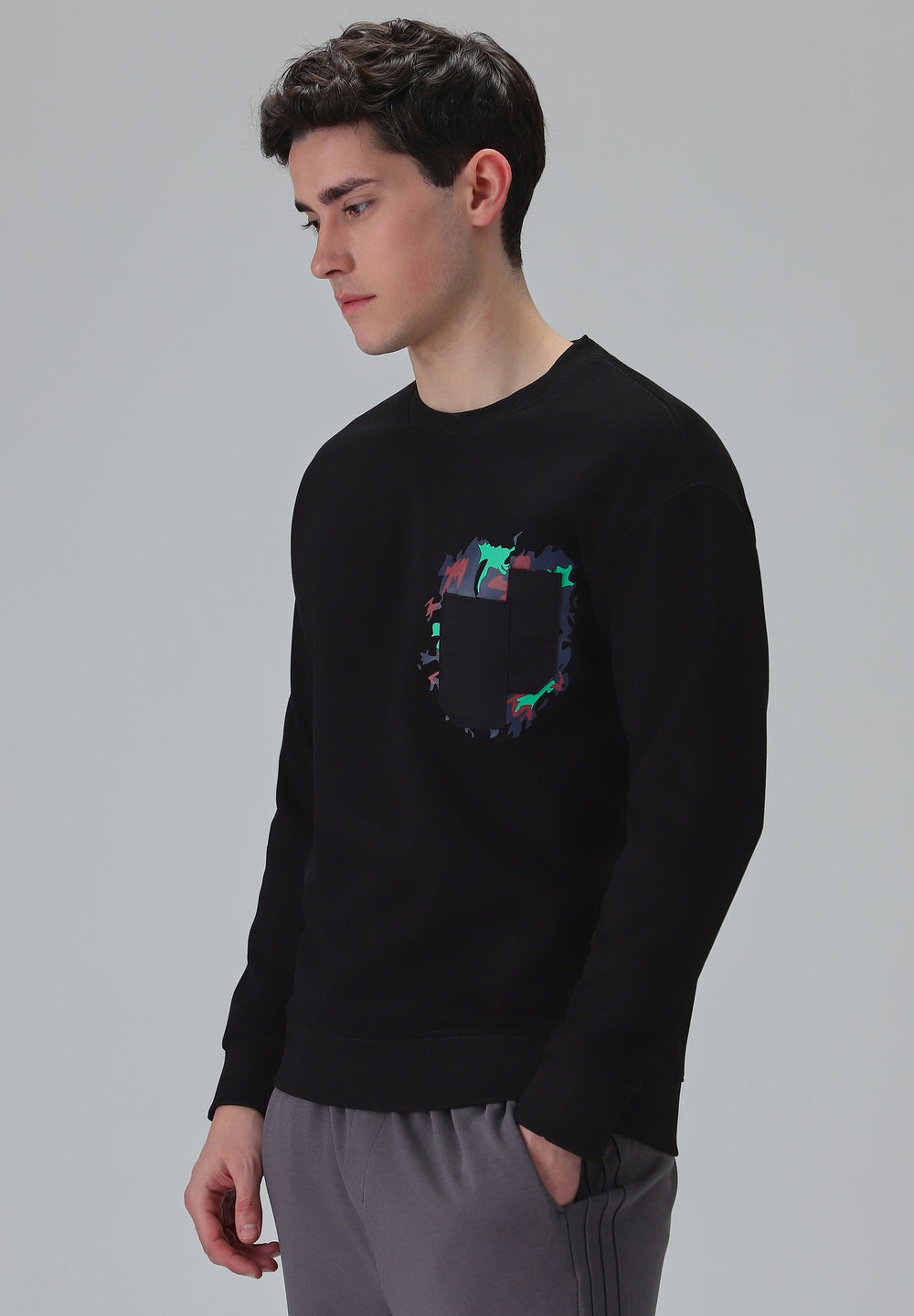 Black Graphic Pocket Sweatshirt