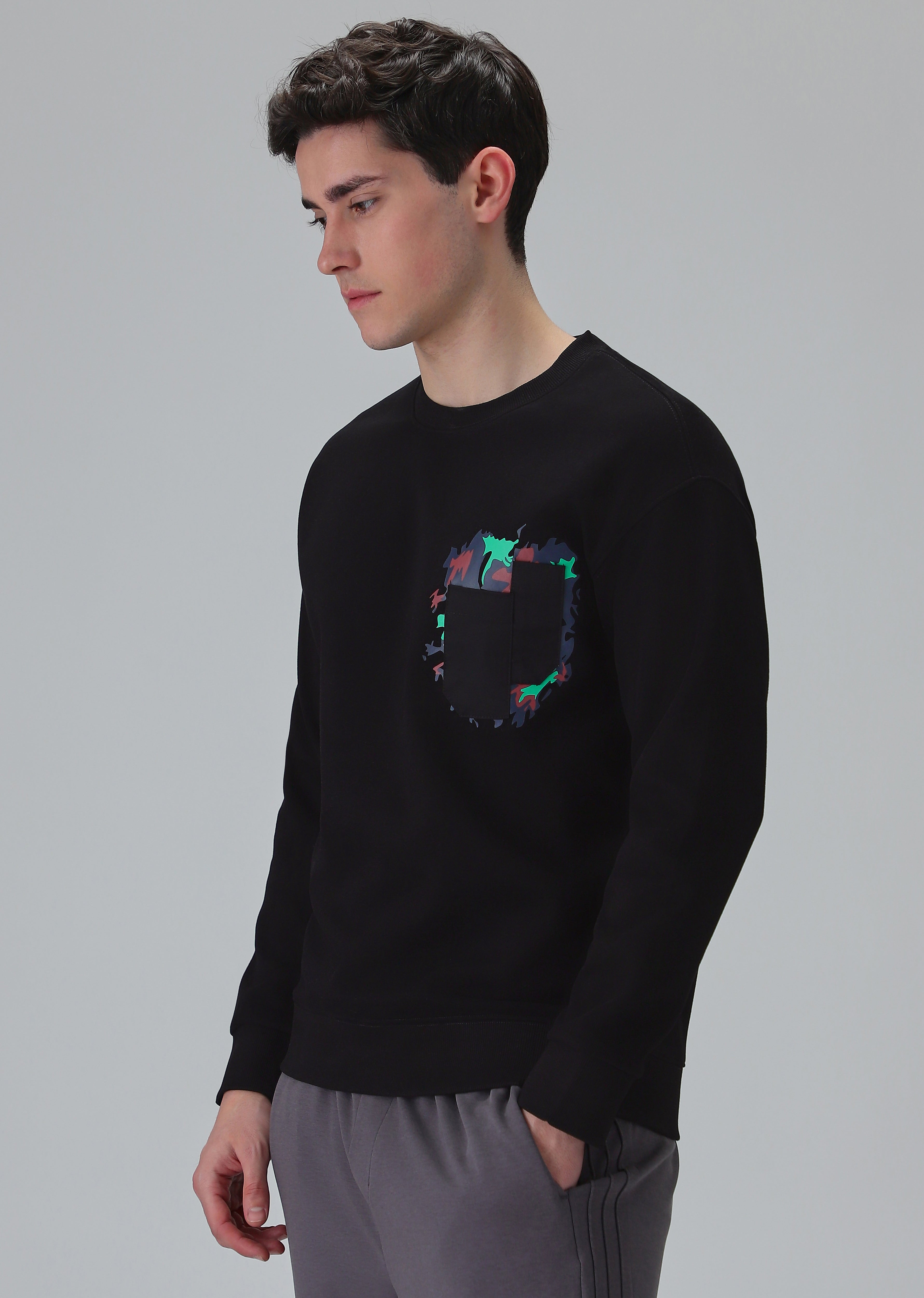 Black Graphic Pocket Sweatshirt