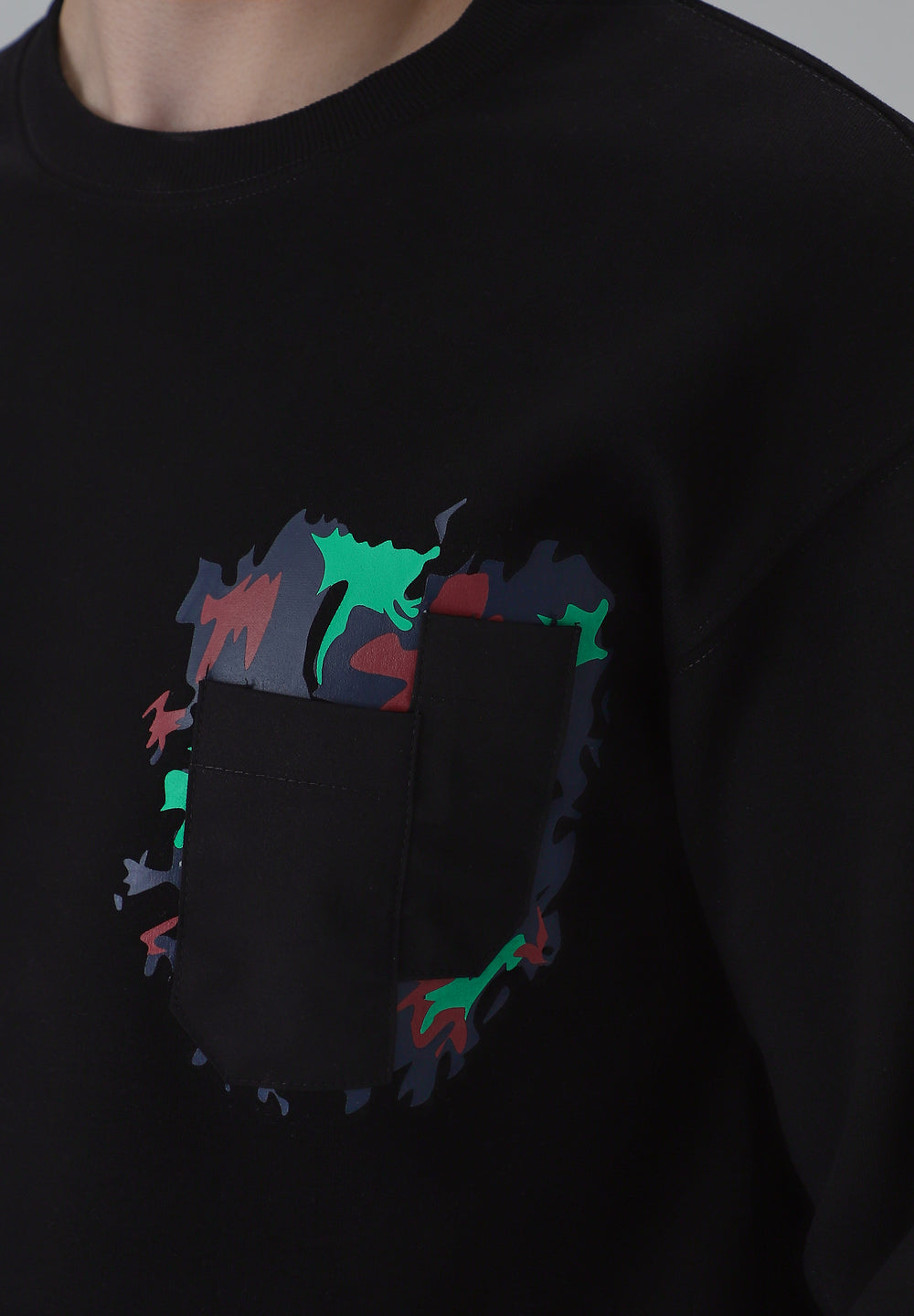 Black Graphic Pocket Sweatshirt