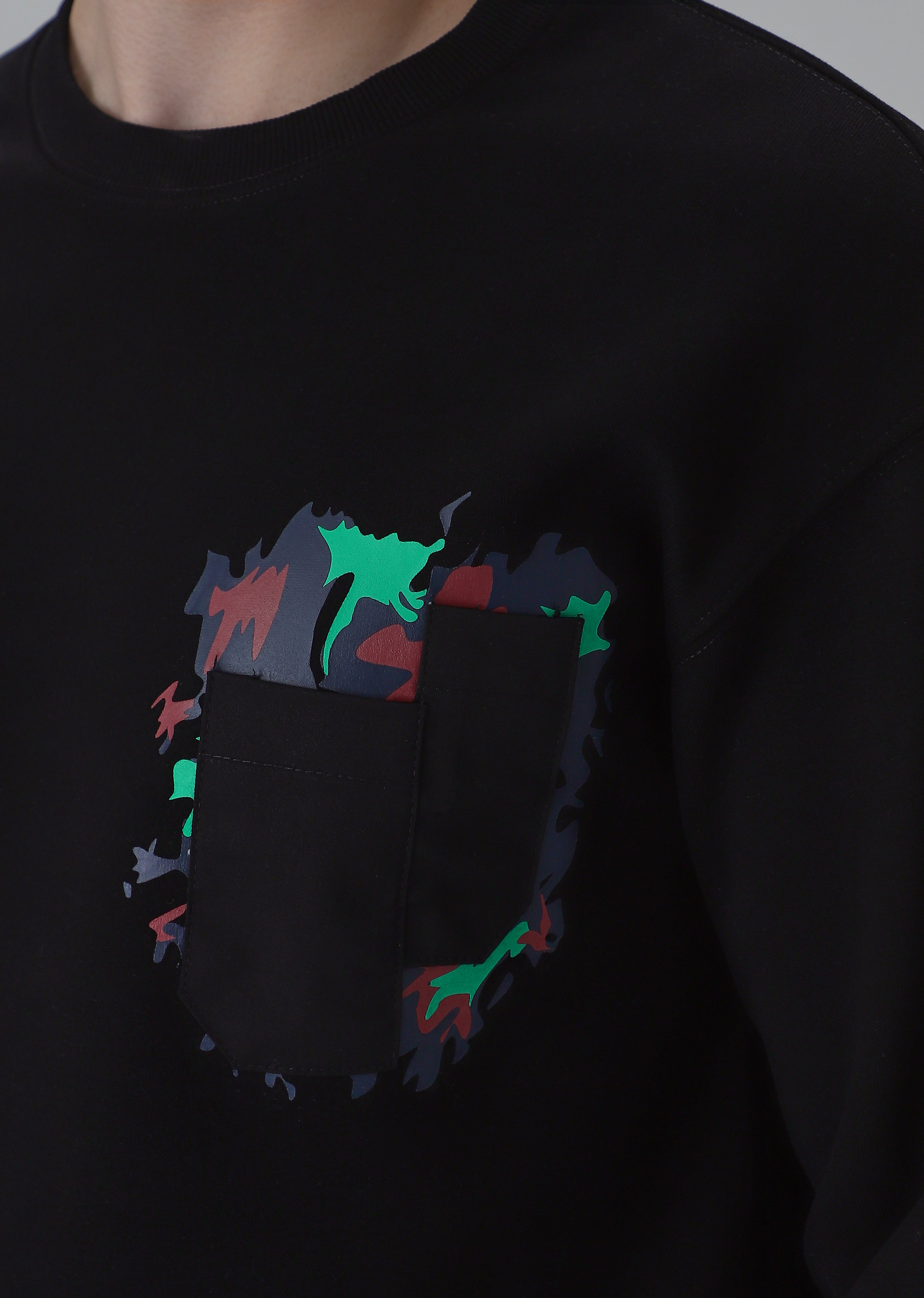 Black Graphic Pocket Sweatshirt