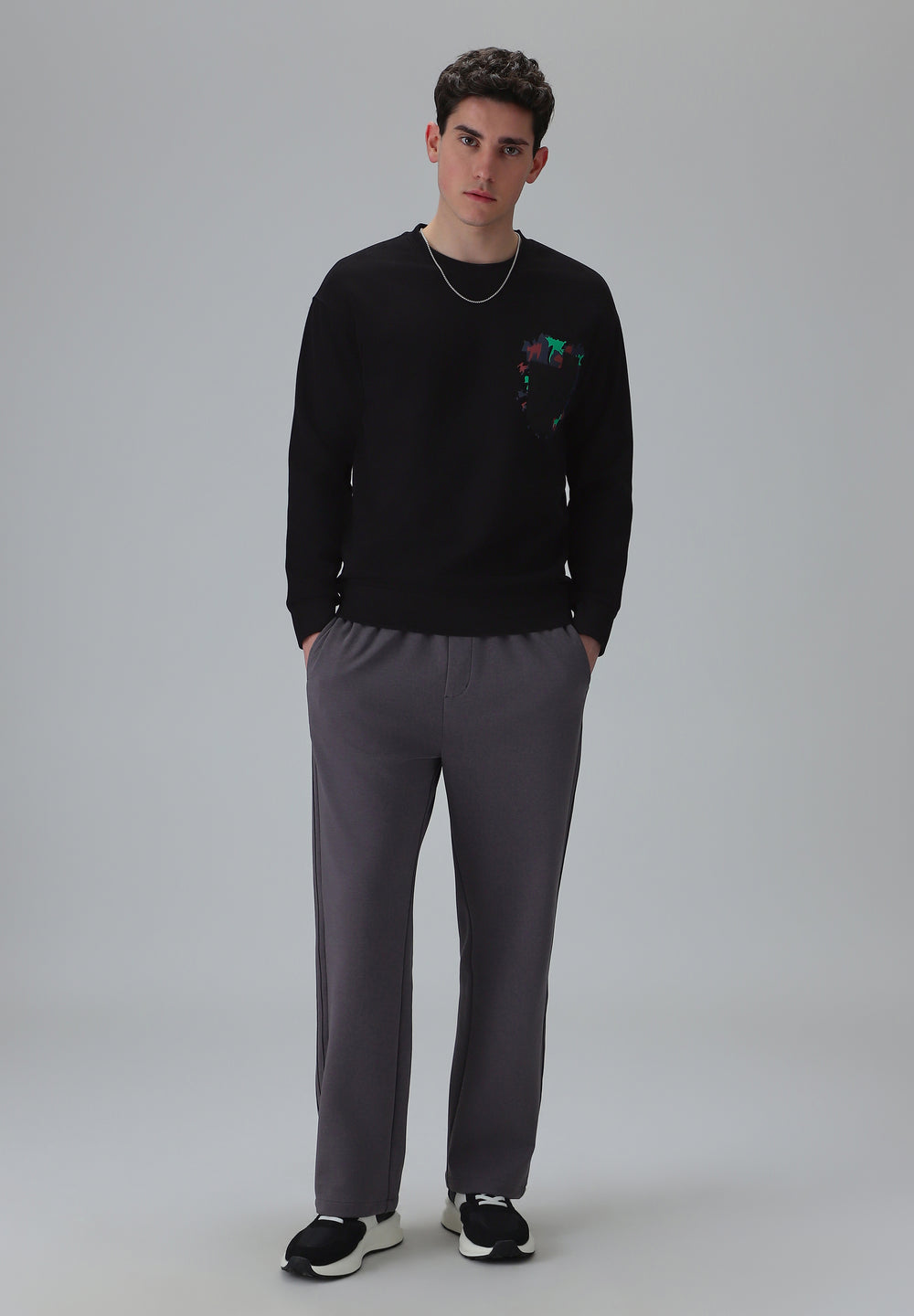 Black Graphic Pocket Sweatshirt