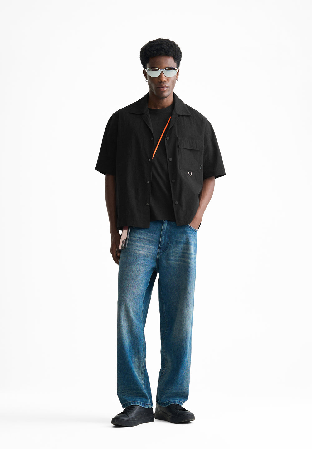 Black Graphic Printed Boxy Shirt
