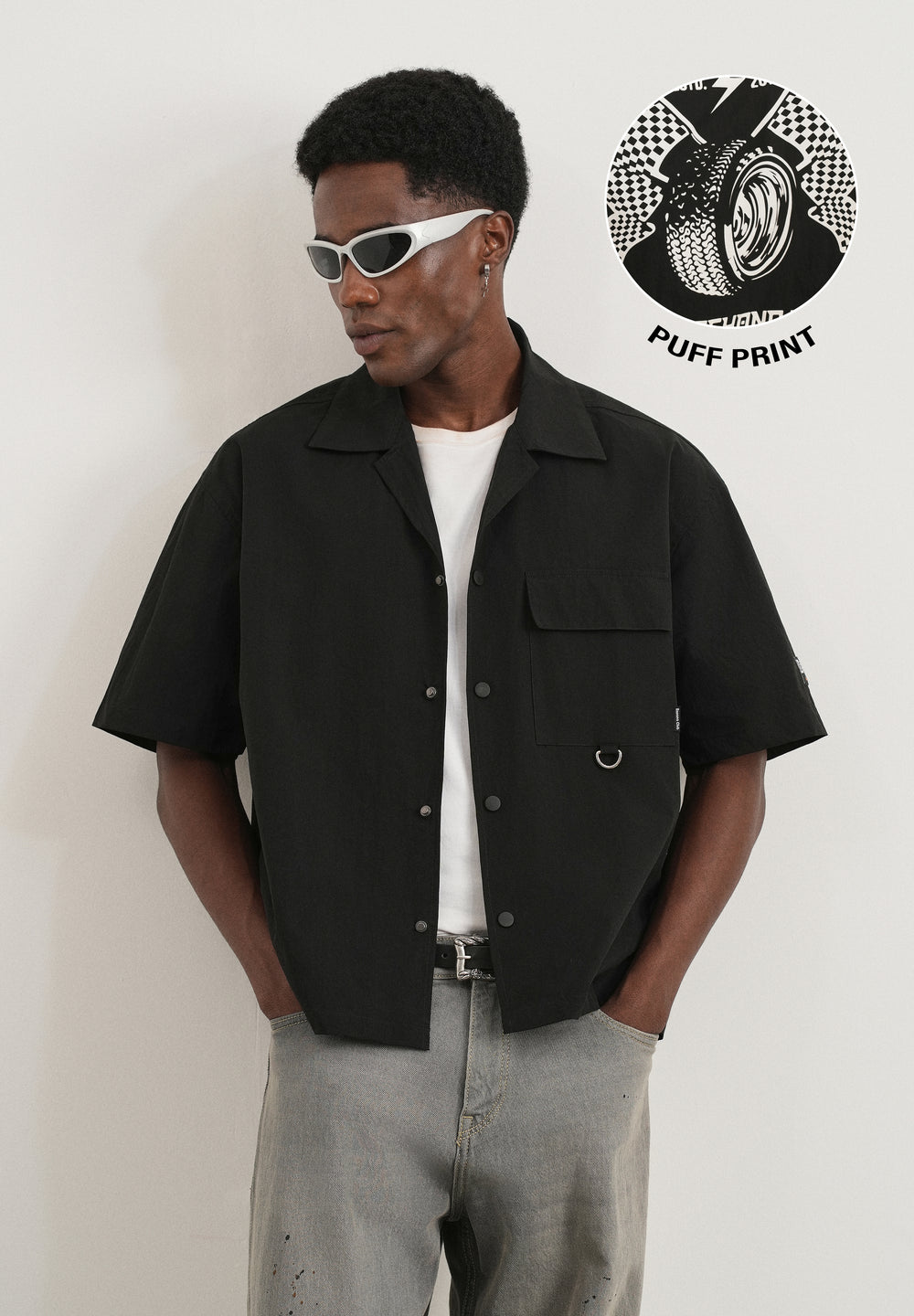 Black Graphic Printed Boxy Shirt