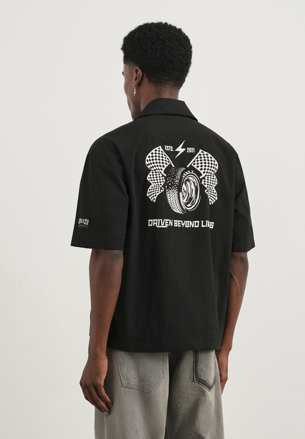 Black Graphic Printed Boxy Shirt