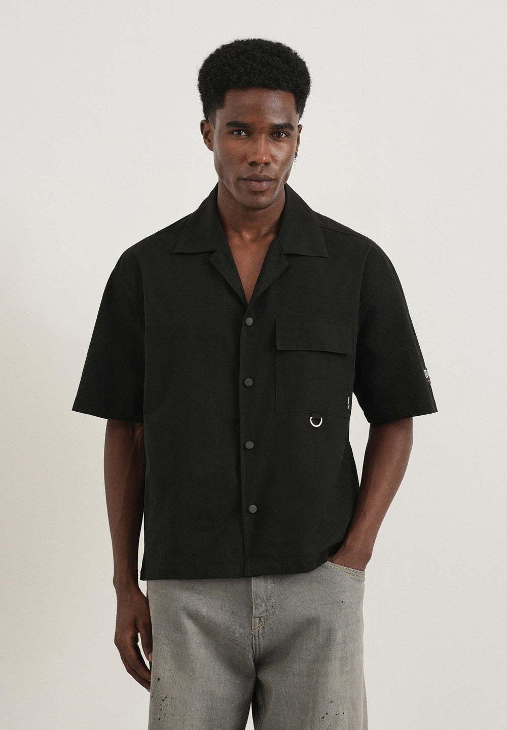 Black Graphic Printed Boxy Shirt