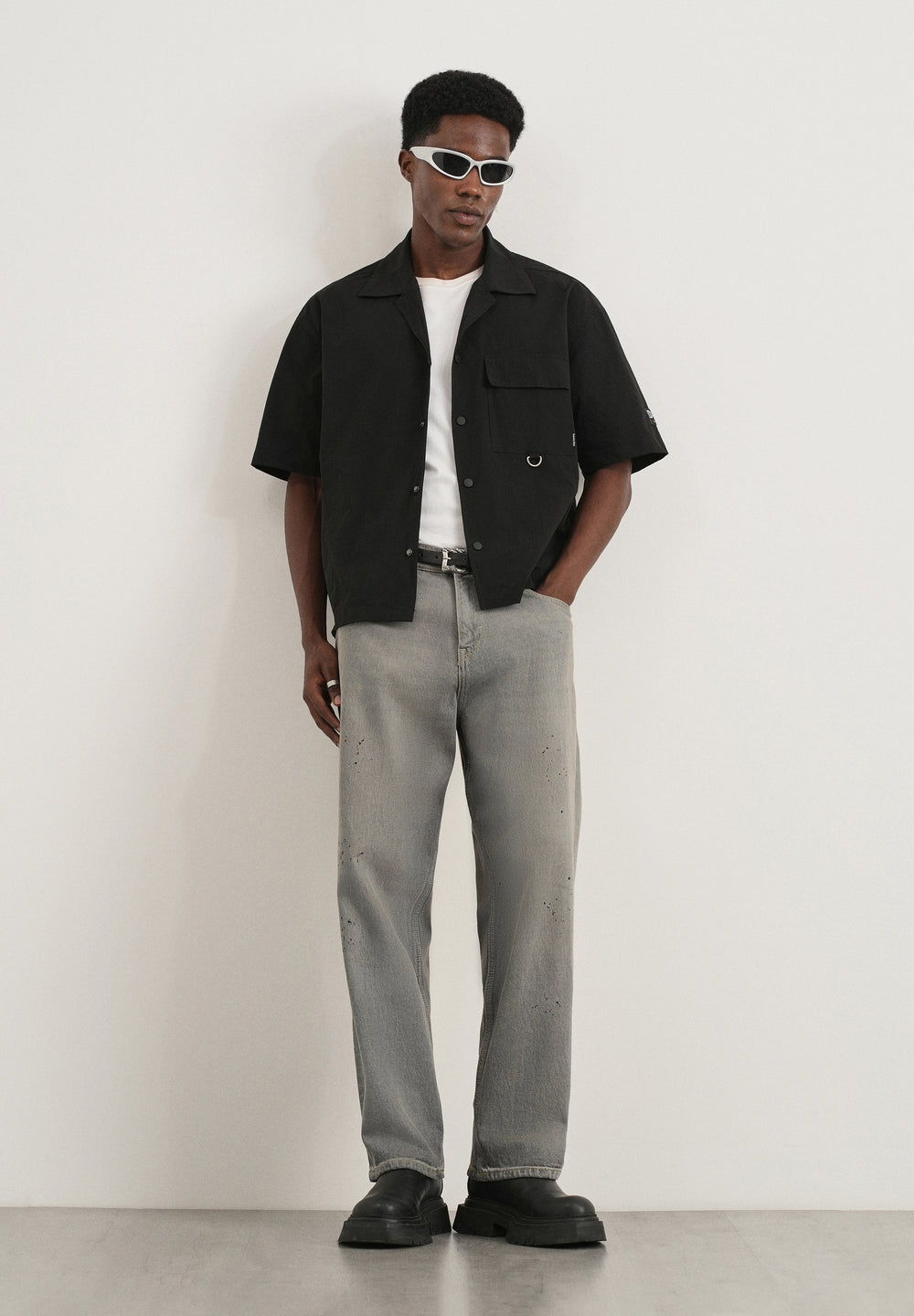 Black Graphic Printed Boxy Shirt