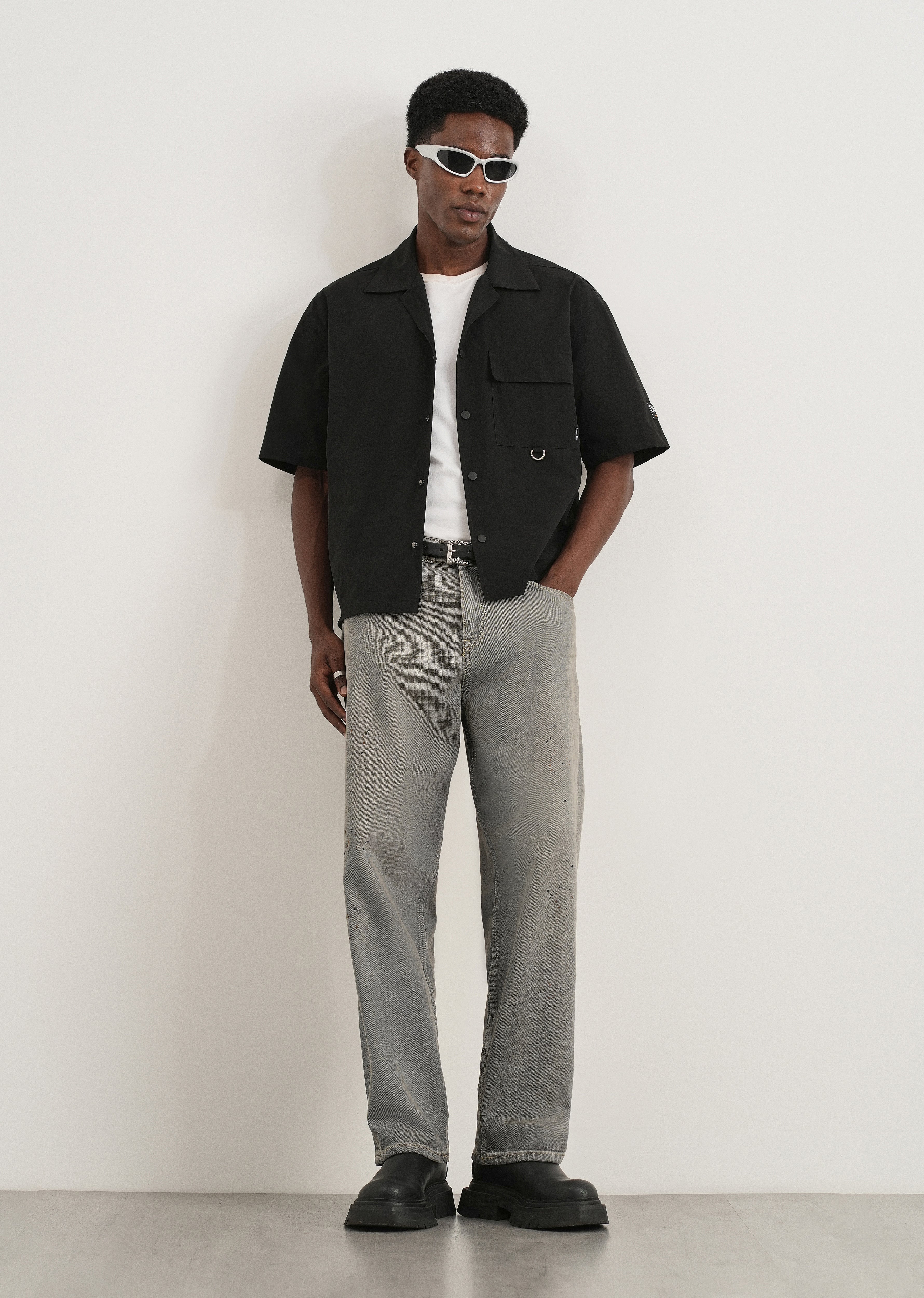 Black Graphic Printed Boxy Shirt