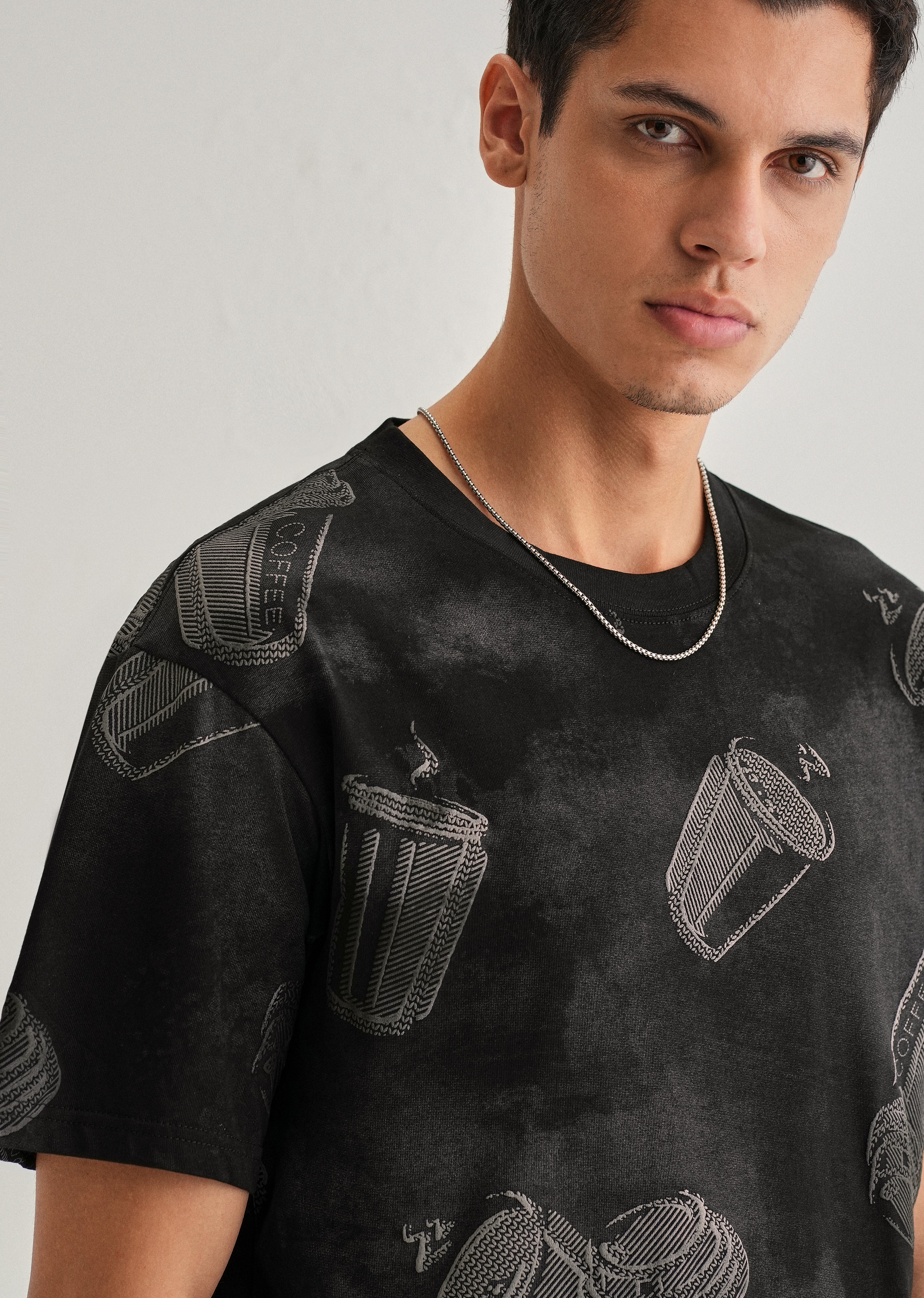 Ebony Black Printed Oversized T-shirt