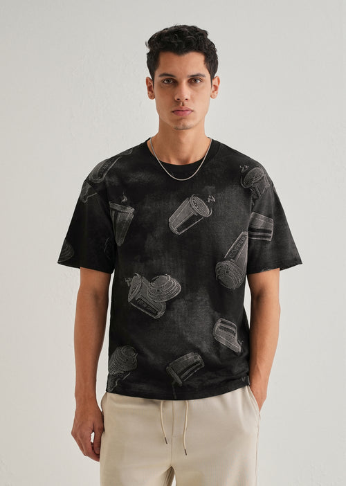 Ebony Black Printed Oversized T-shirt