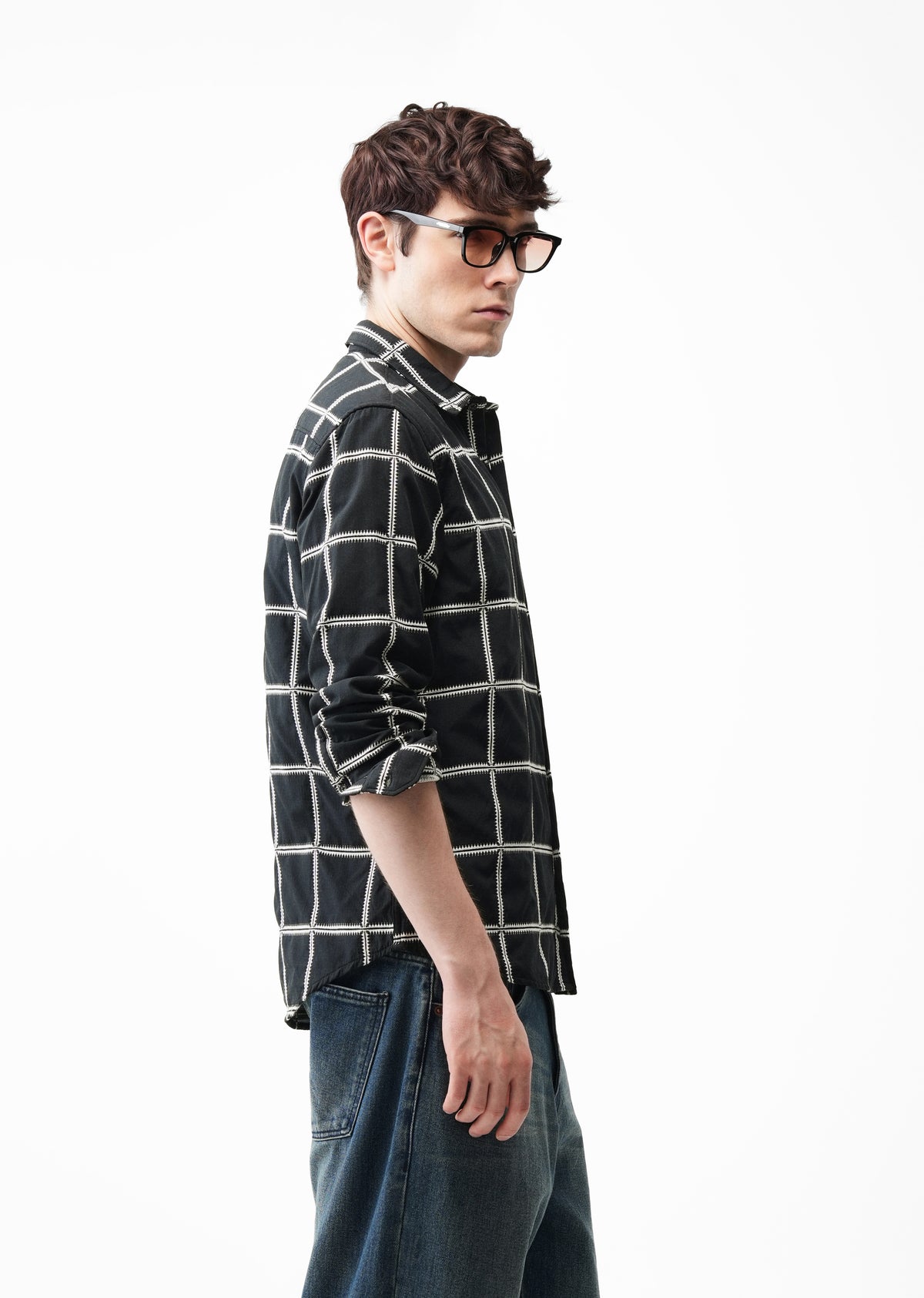 Black Grid Jacquard Check Shirt