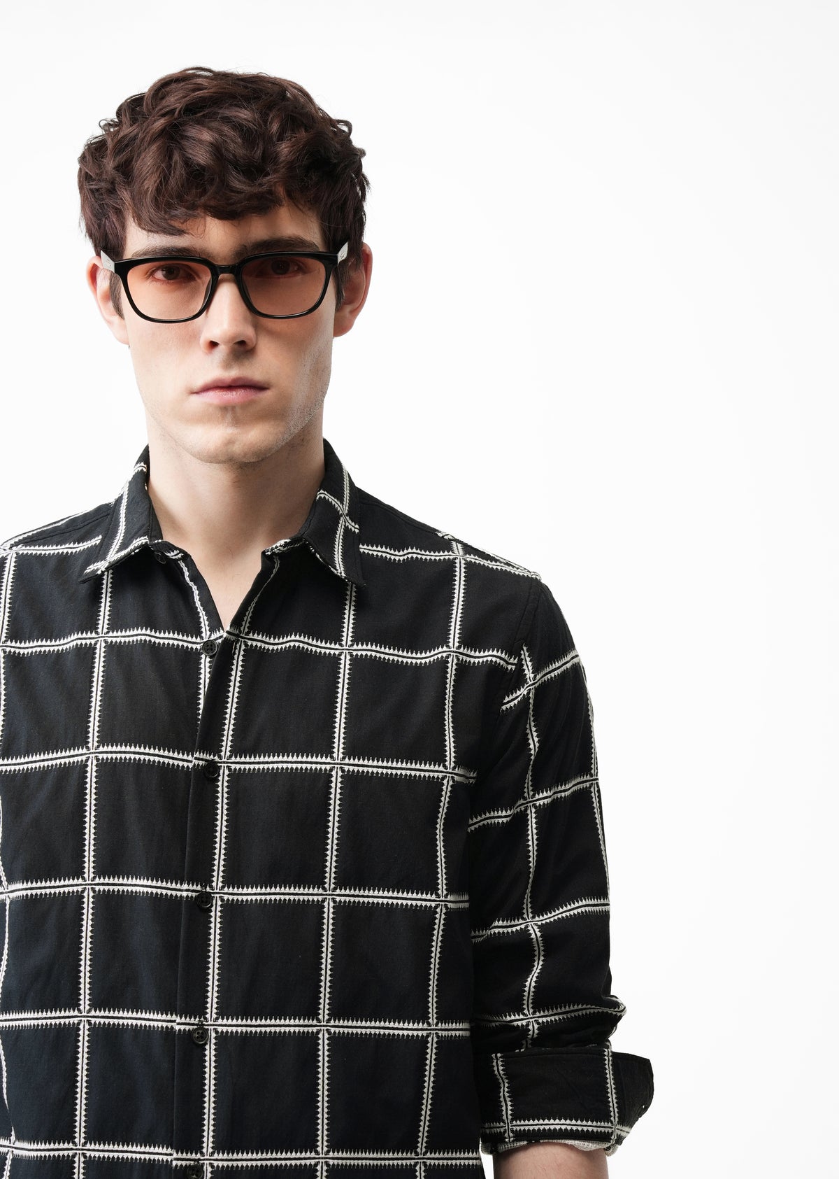 Black Grid Jacquard Check Shirt