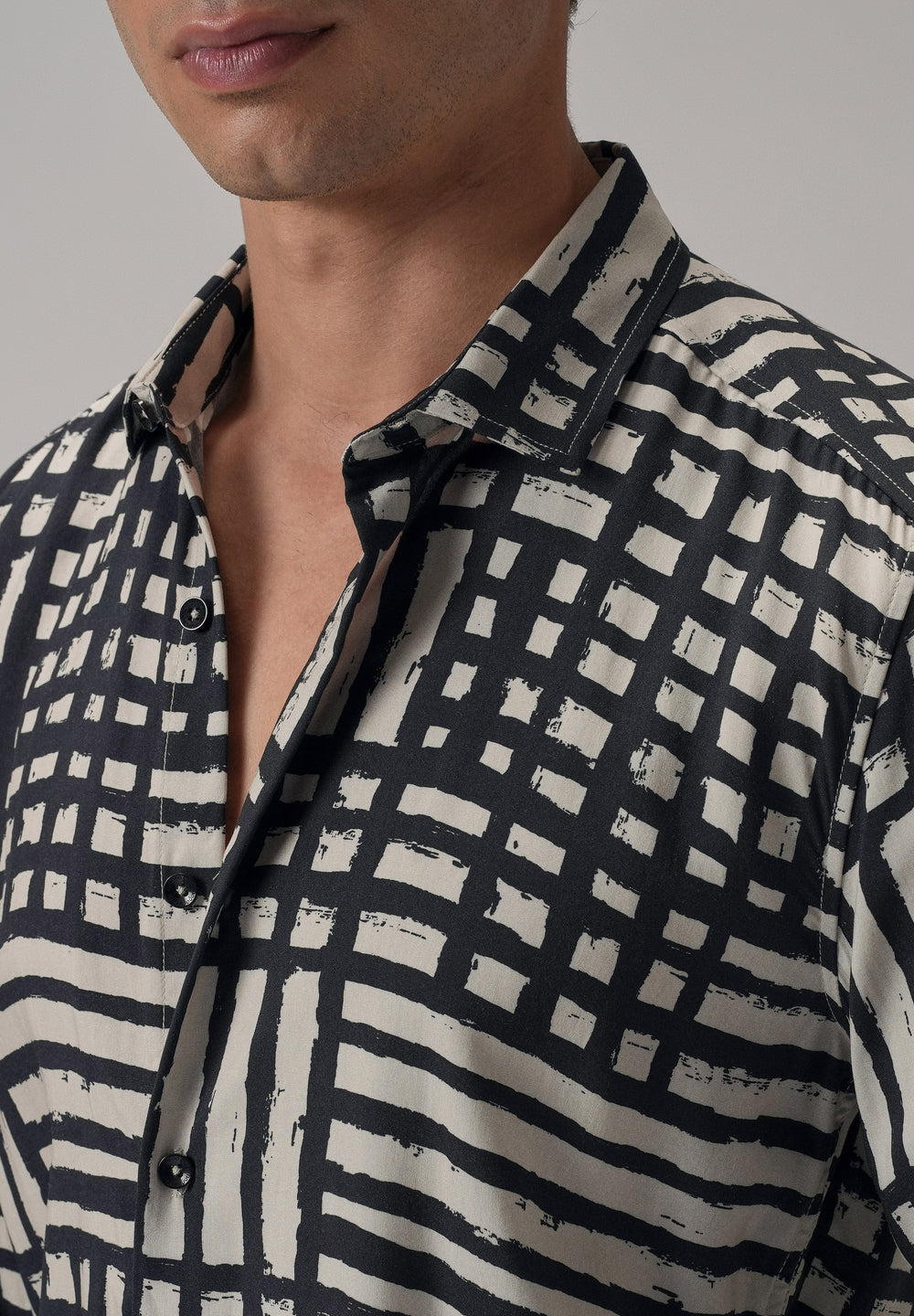 Black Grid Pattern Printed Shirt