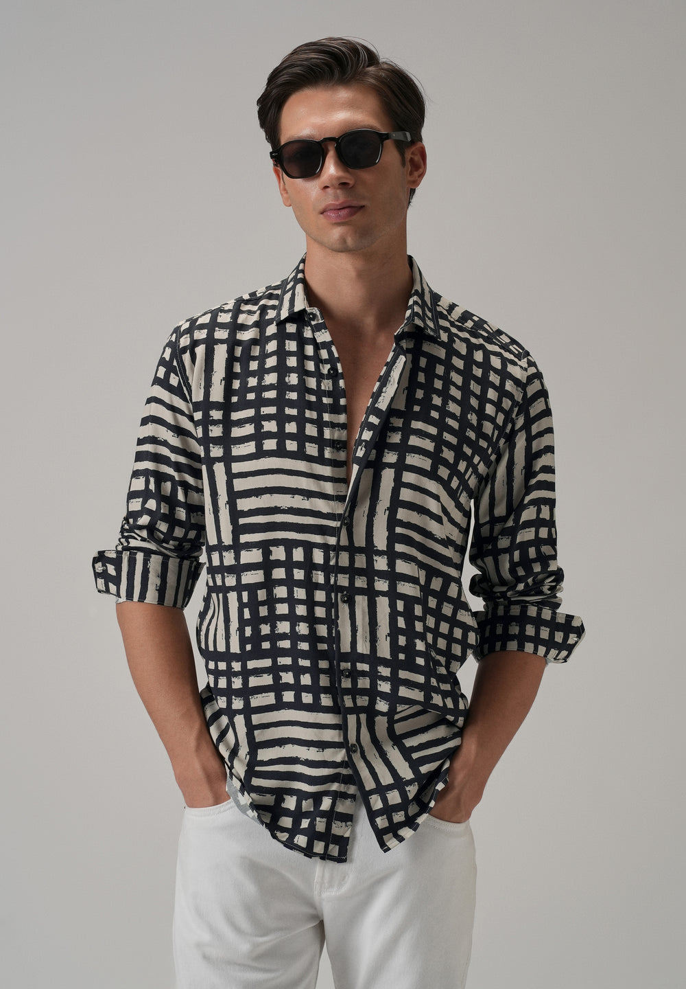 Black Grid Pattern Printed Shirt