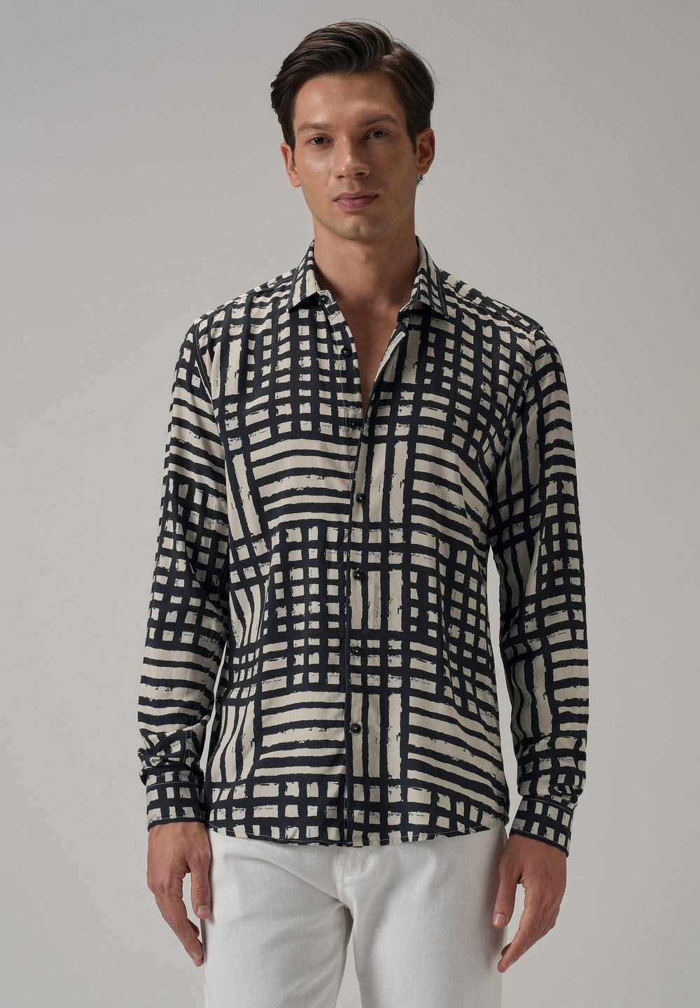 Black Grid Pattern Printed Shirt