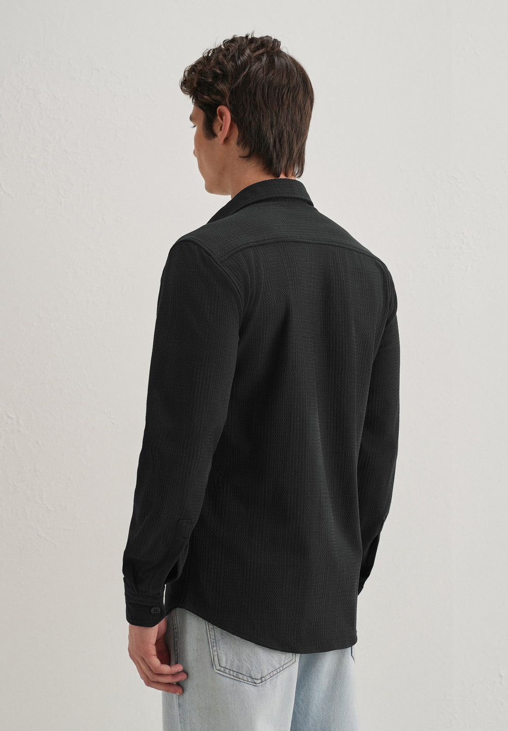 Black Grid Textured Knit Shirt