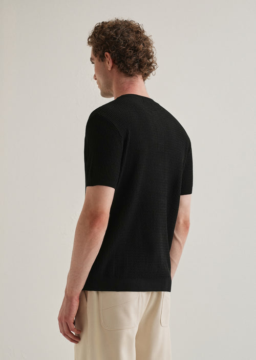 Black Henley Neck Knitted T-shirt