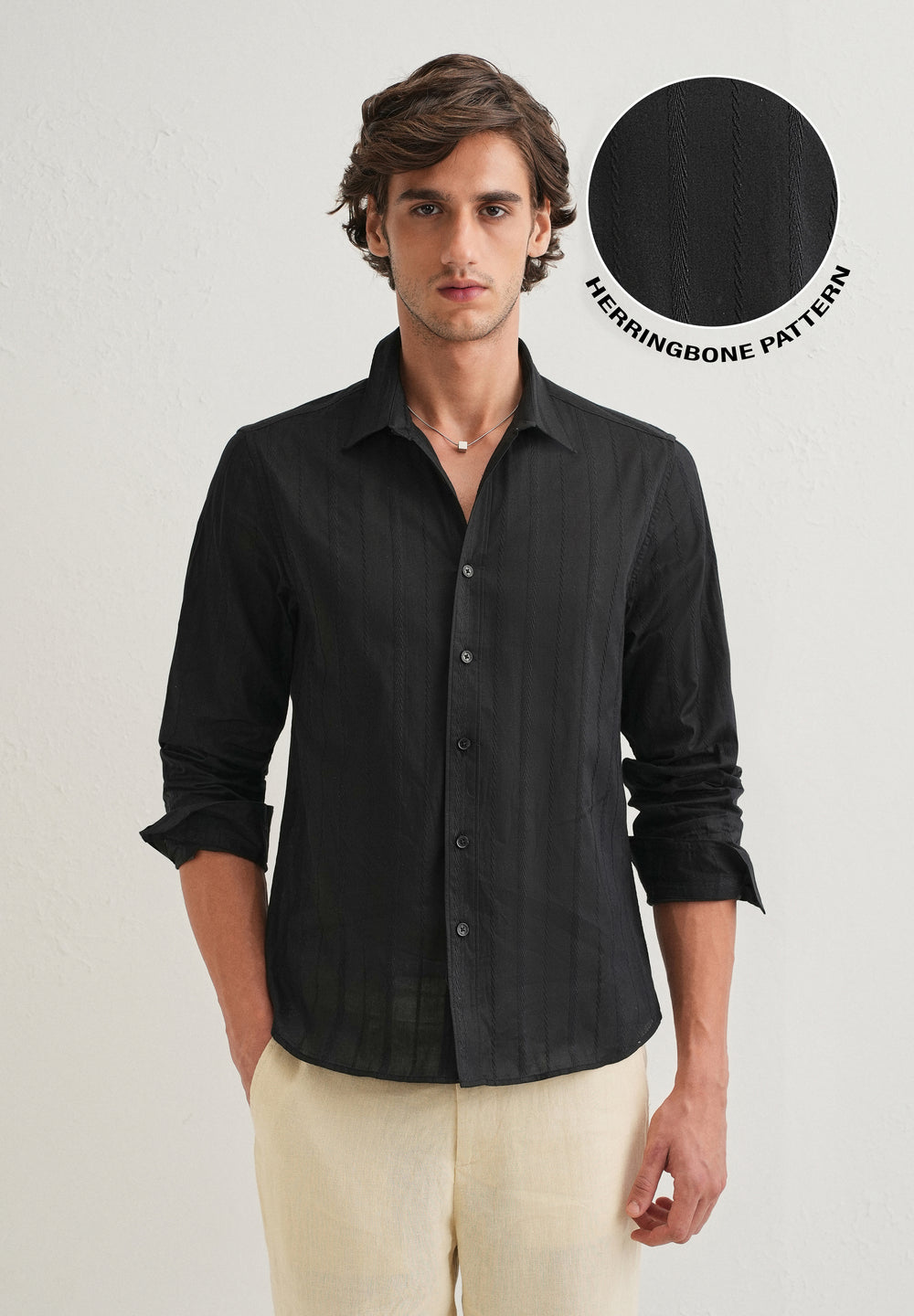 Black Herringbone Pattern Shirt