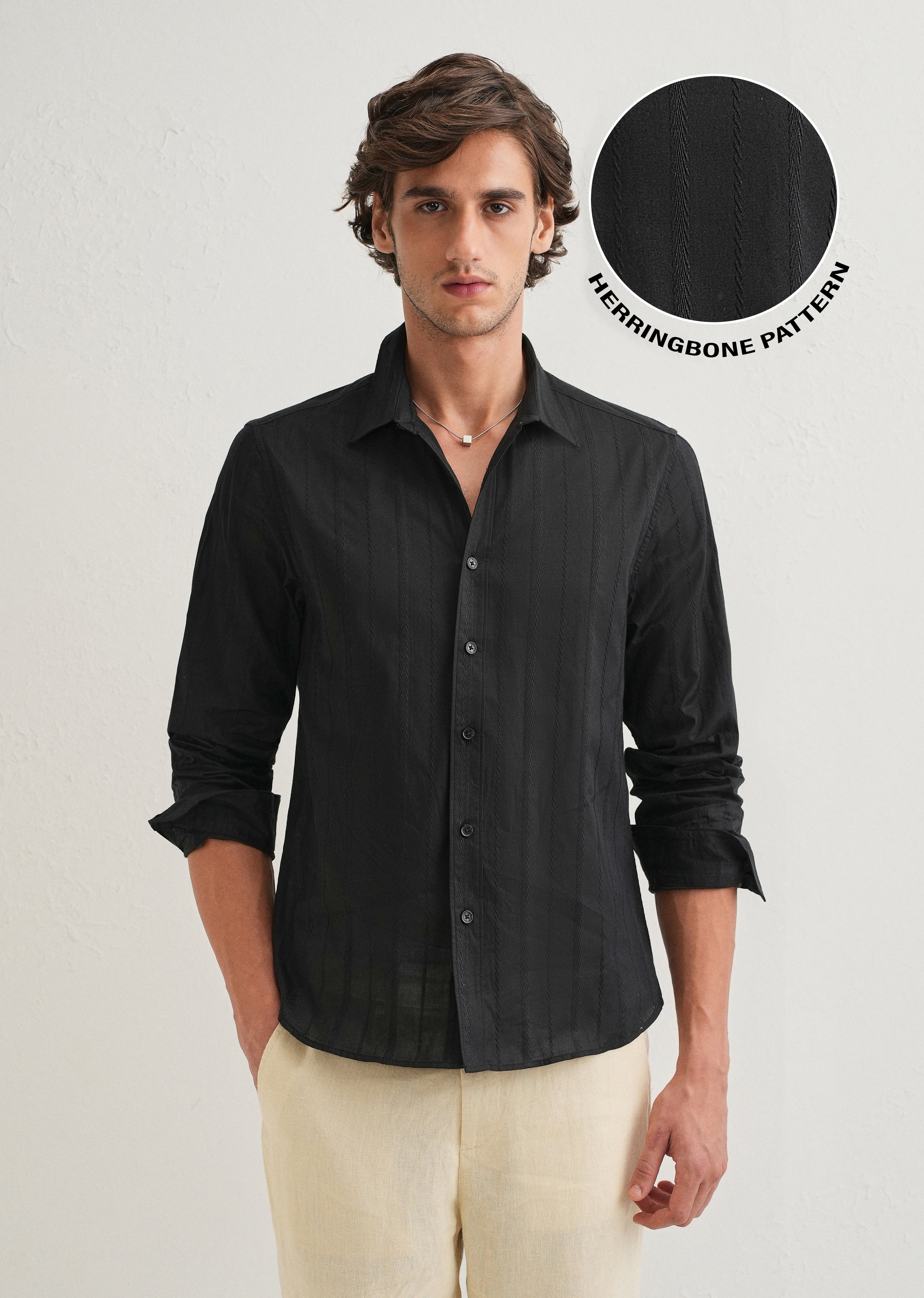 Black Herringbone Pattern Shirt