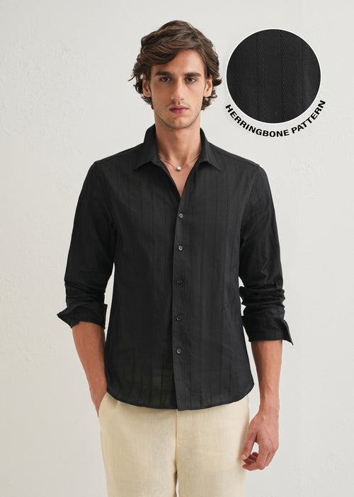 Black Herringbone Pattern Shirt