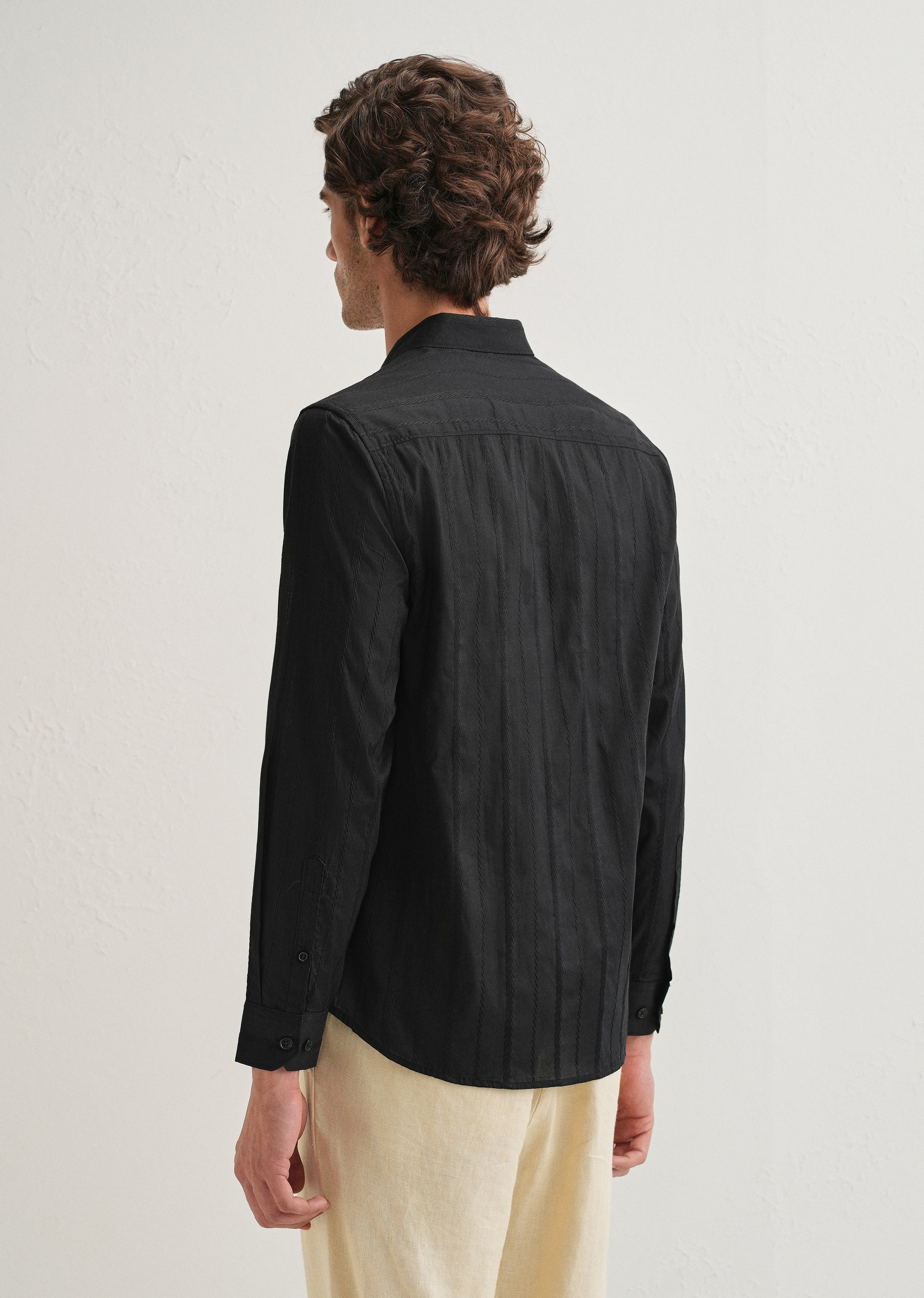 Black Herringbone Pattern Shirt