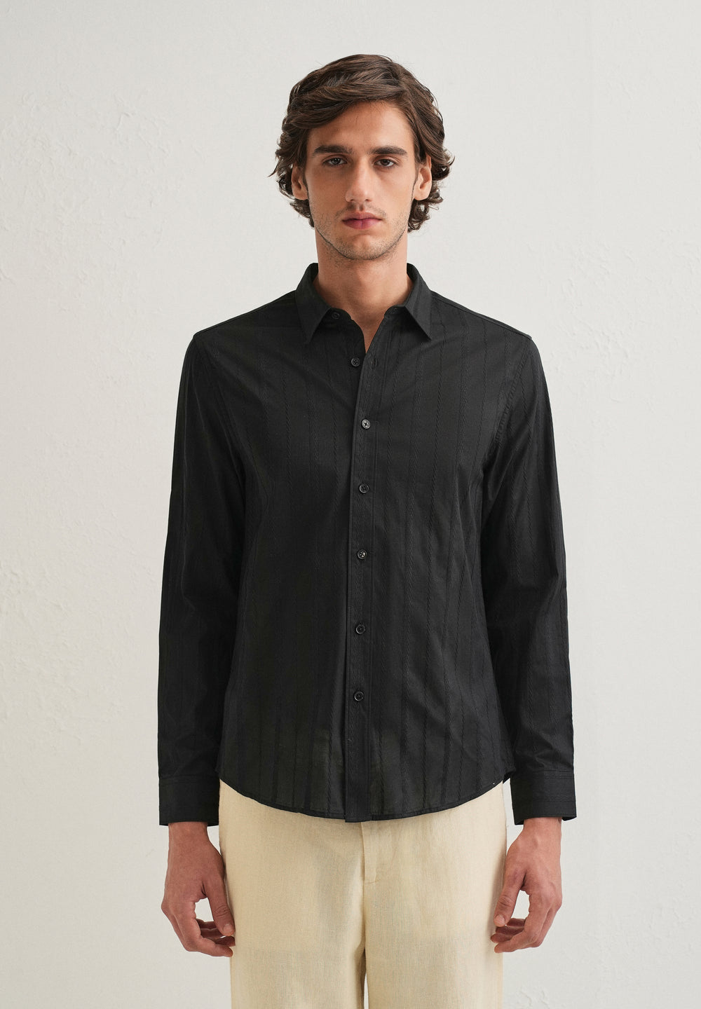 Black Herringbone Pattern Shirt