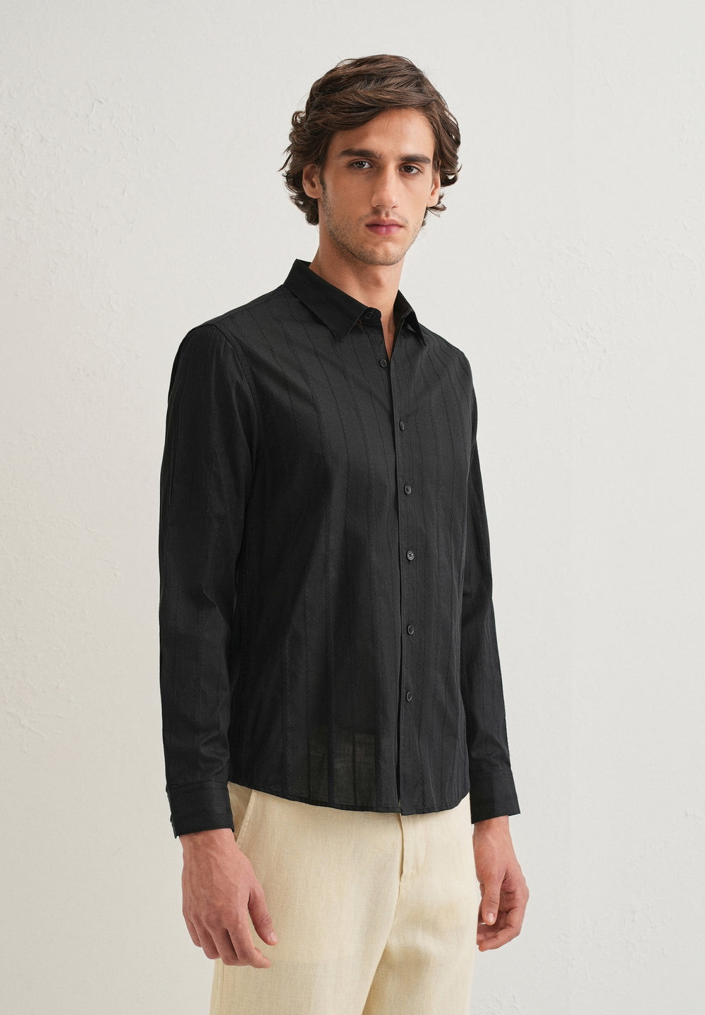 Black Herringbone Pattern Shirt