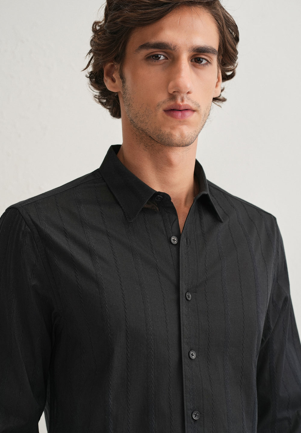 Black Herringbone Pattern Shirt