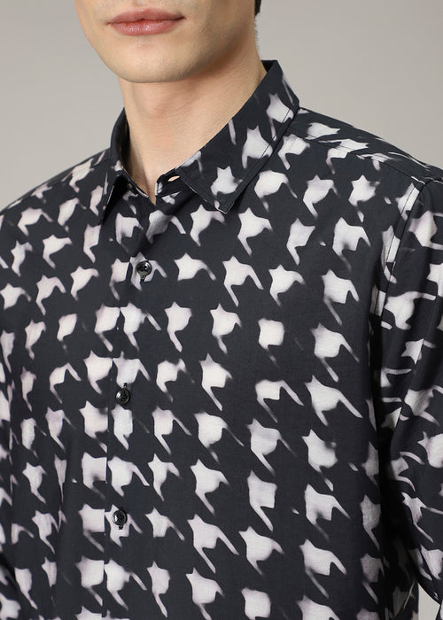 Black Herringbone Print Shirt