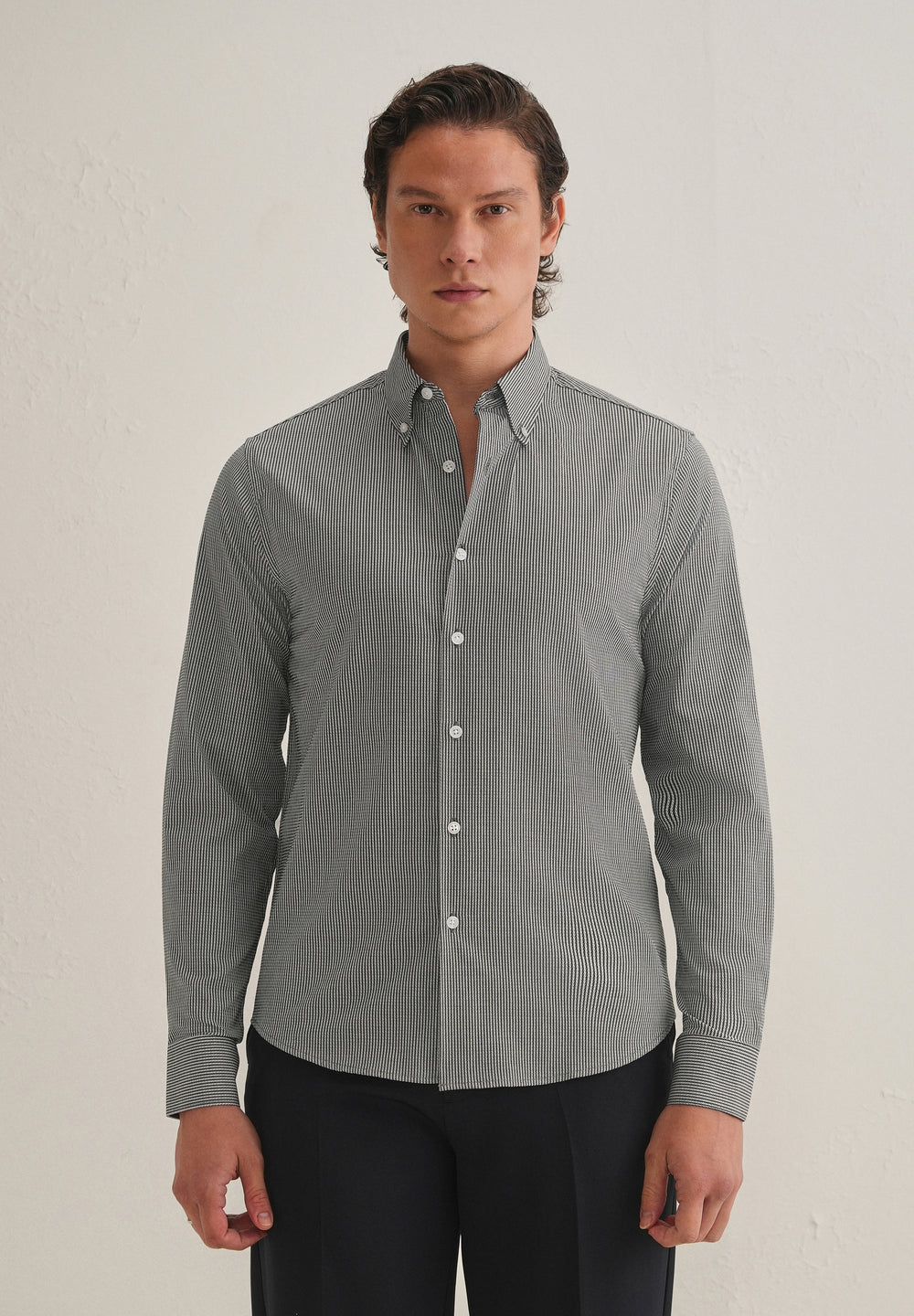 Black Houndstooth Dobby Cotton Shirt