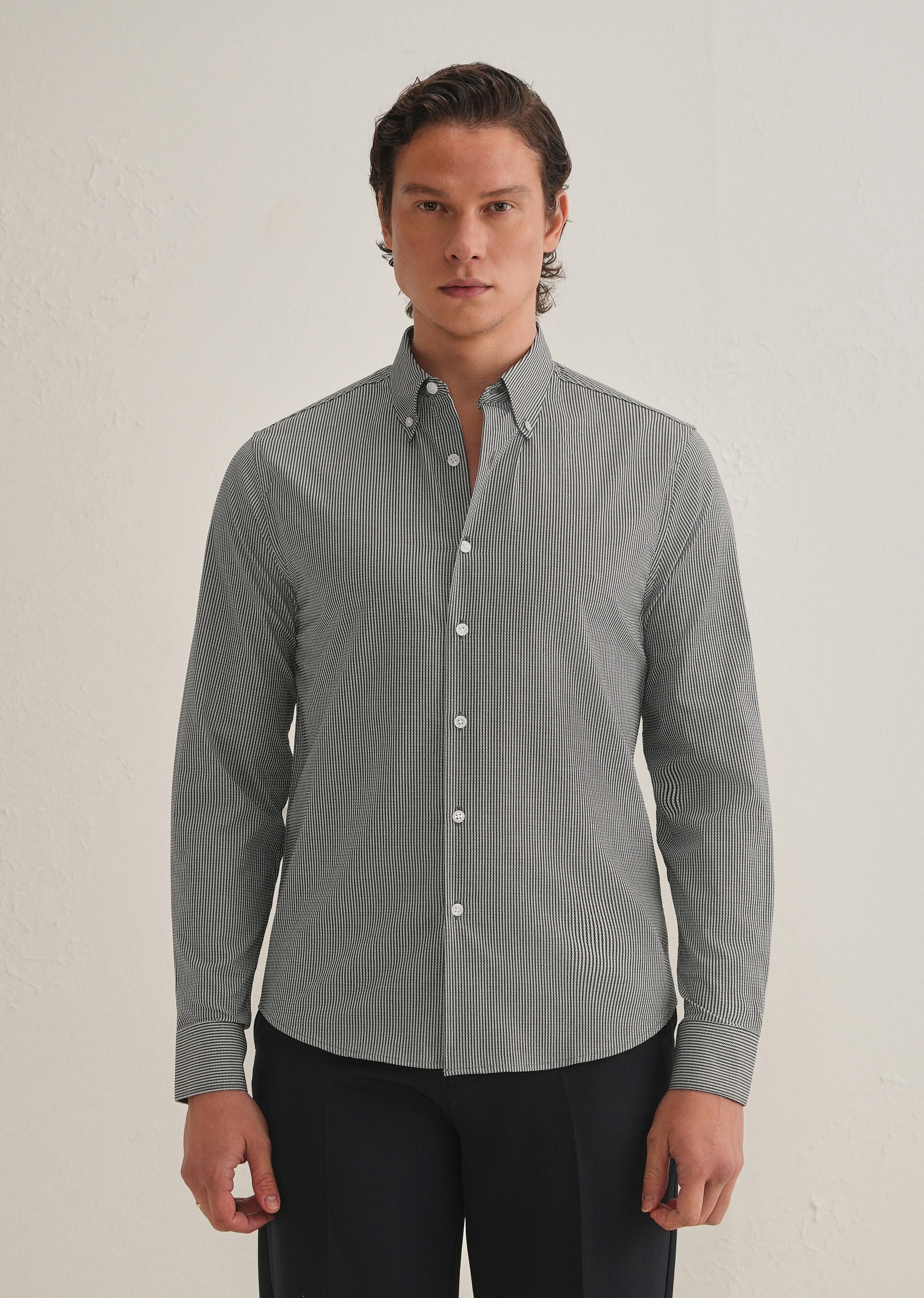 Black Houndstooth Dobby Cotton Shirt