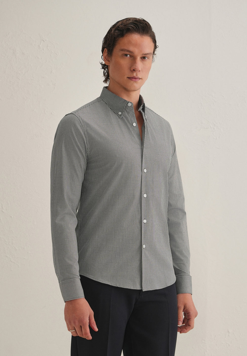 Black Houndstooth Dobby Cotton Shirt