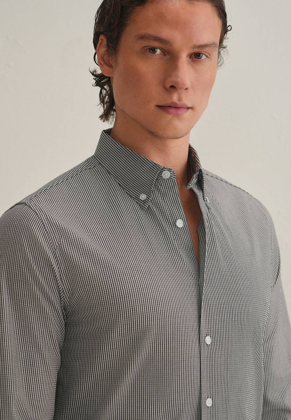 Black Houndstooth Dobby Cotton Shirt