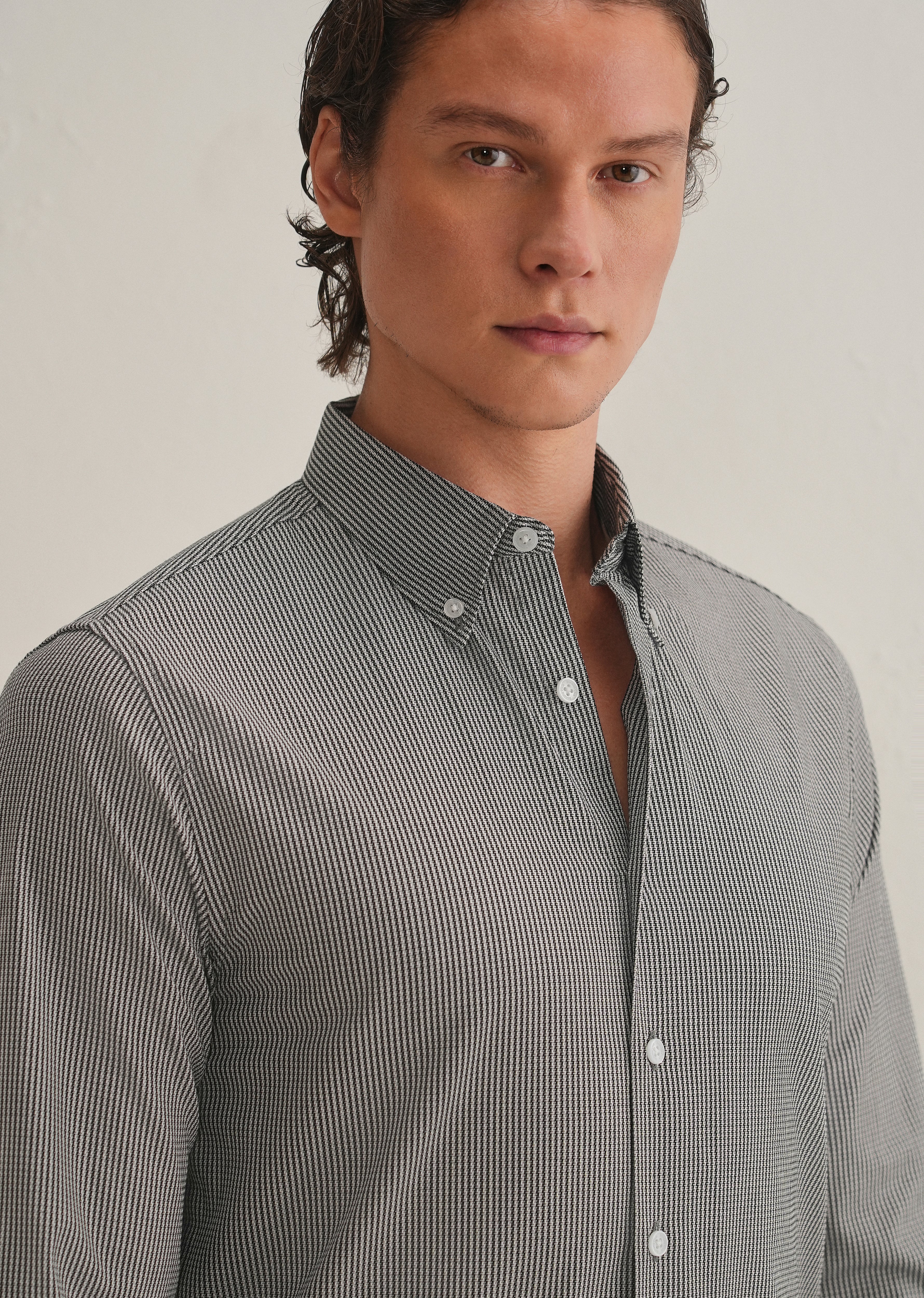 Black Houndstooth Dobby Cotton Shirt